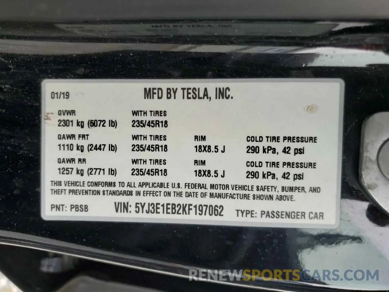 14 Photograph of a damaged car 5YJ3E1EB2KF197062 TESLA MODEL 3 2019