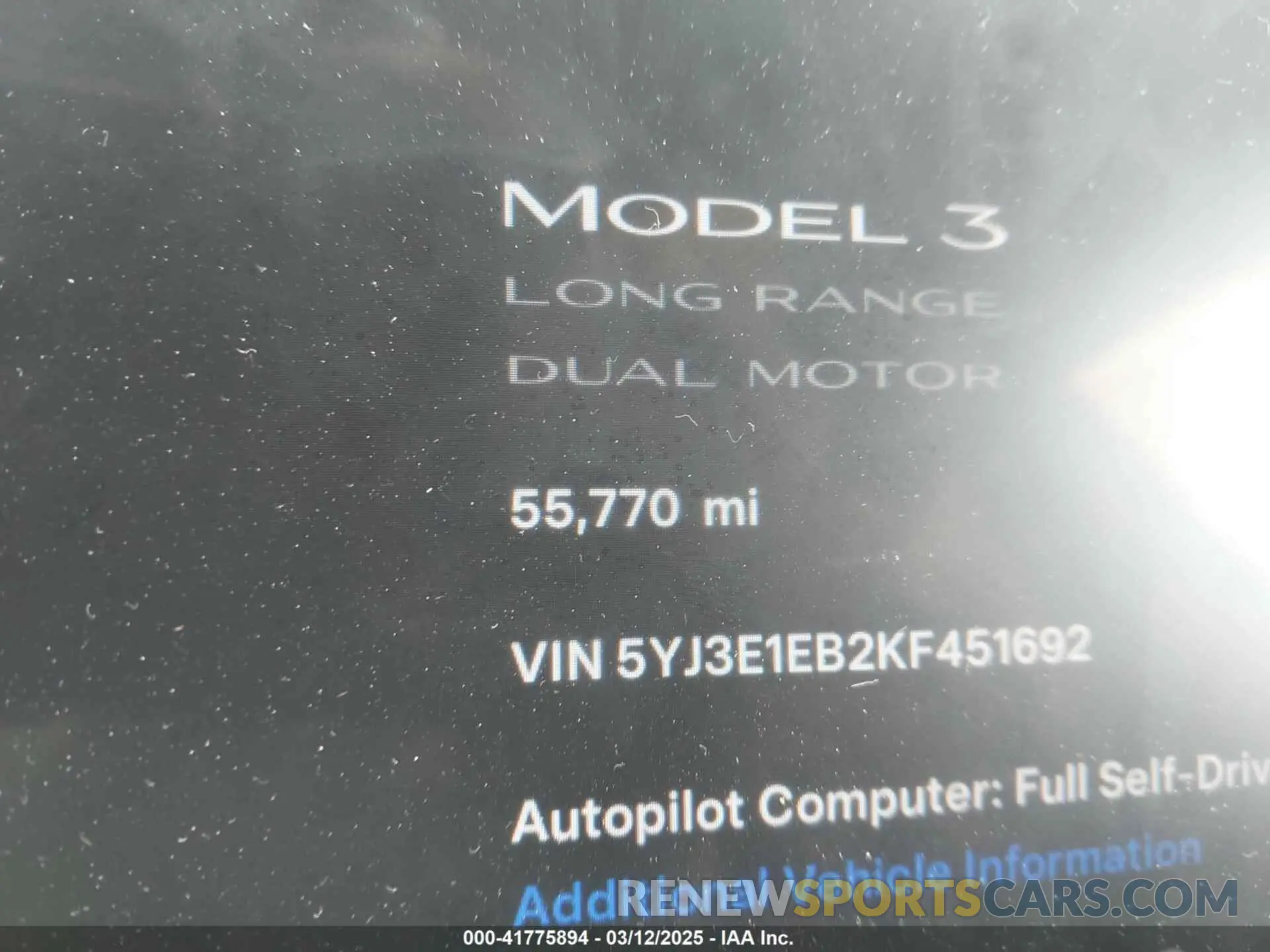 14 Photograph of a damaged car 5YJ3E1EB2KF451692 TESLA MODEL 3 2019