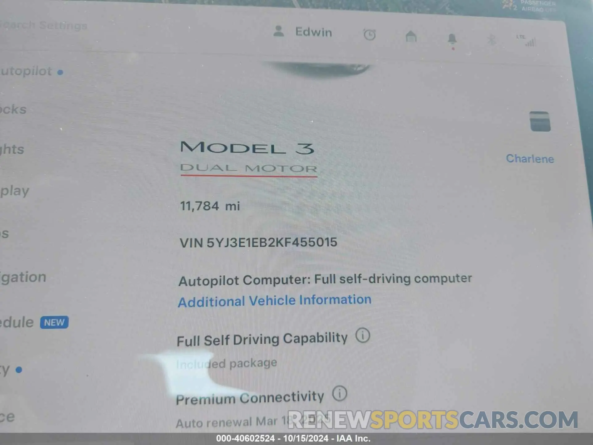 7 Photograph of a damaged car 5YJ3E1EB2KF455015 TESLA MODEL 3 2019