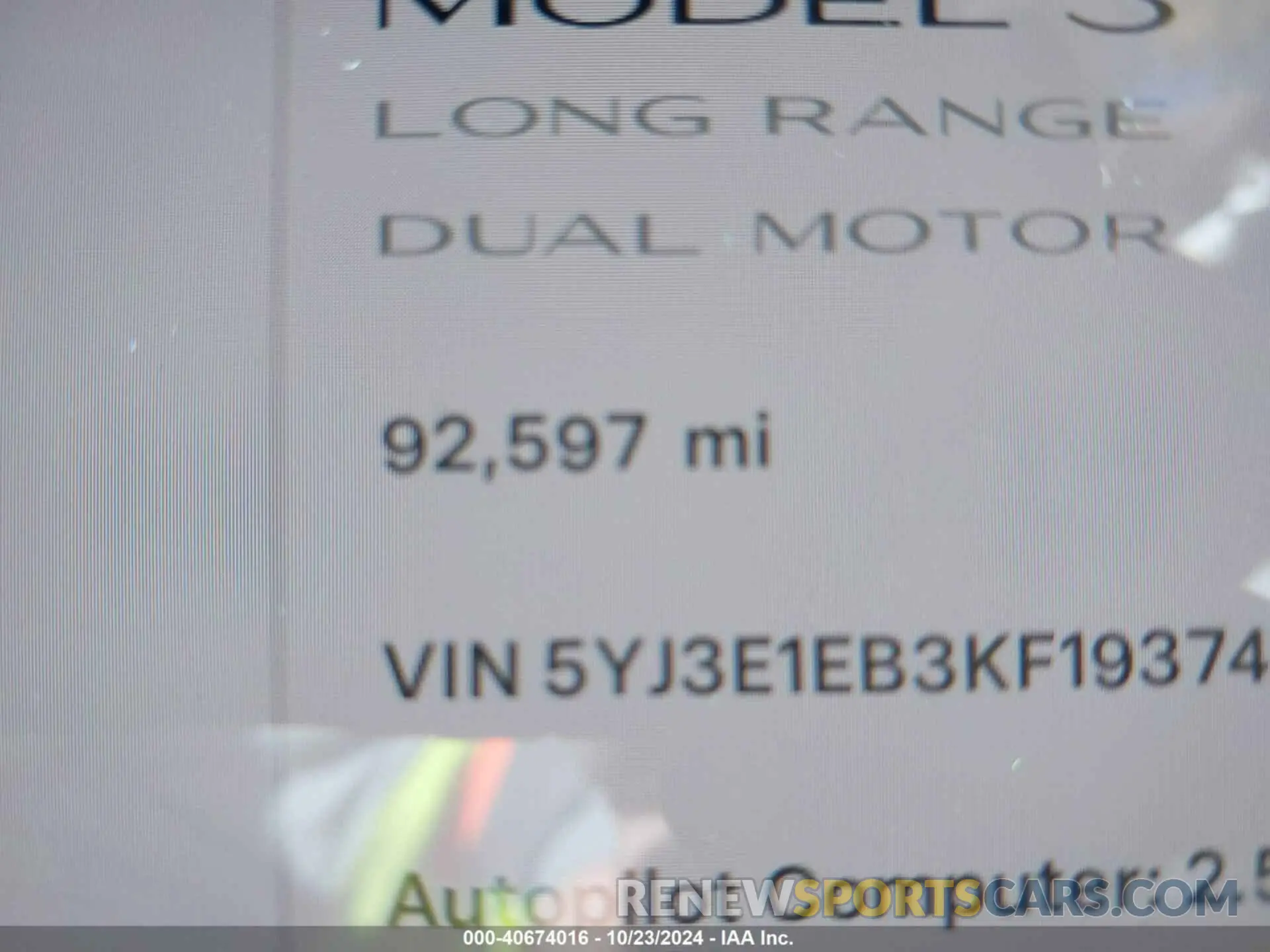 7 Photograph of a damaged car 5YJ3E1EB3KF193747 TESLA MODEL 3 2019