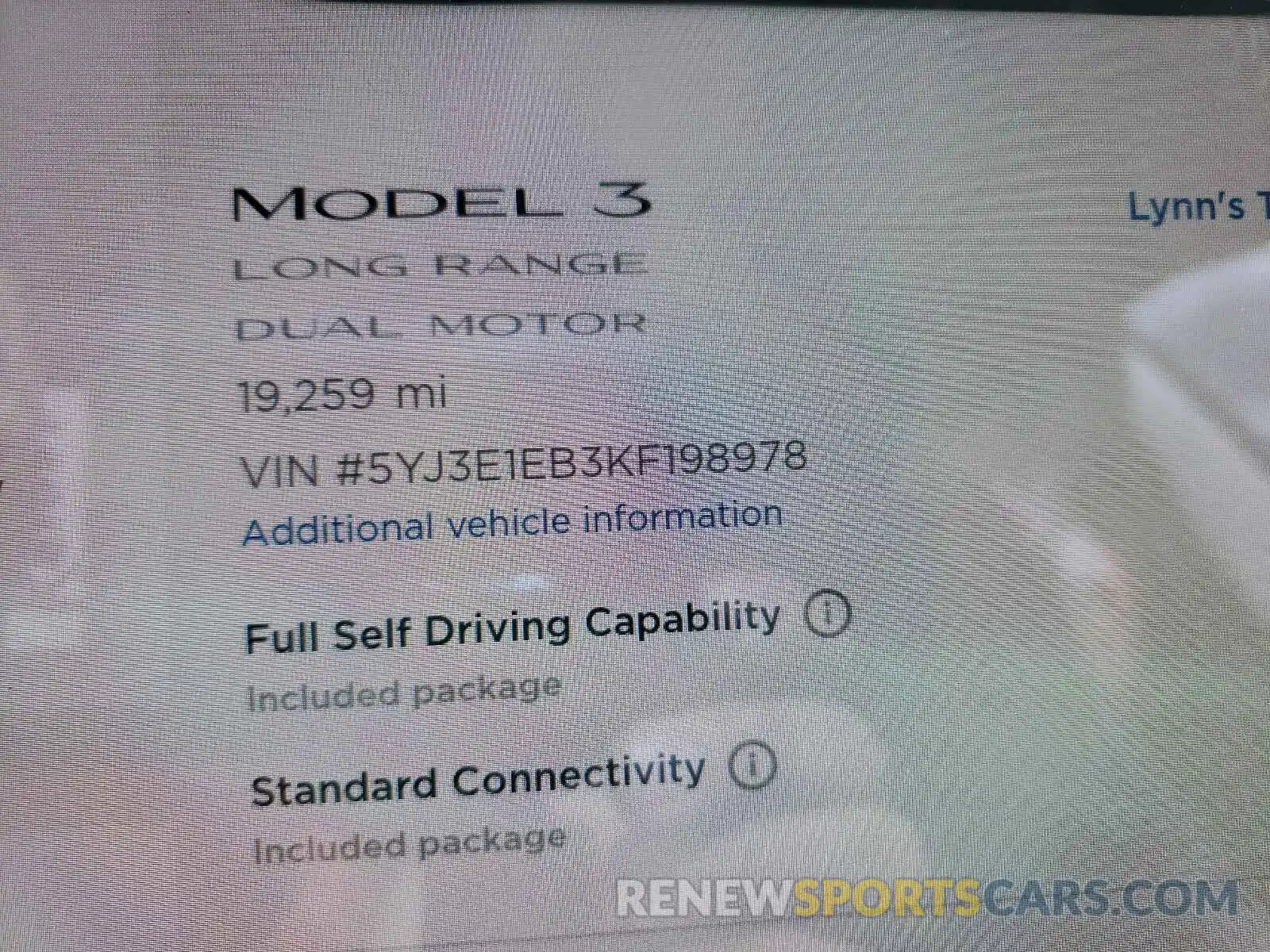 10 Photograph of a damaged car 5YJ3E1EB3KF198978 TESLA MODEL 3 2019