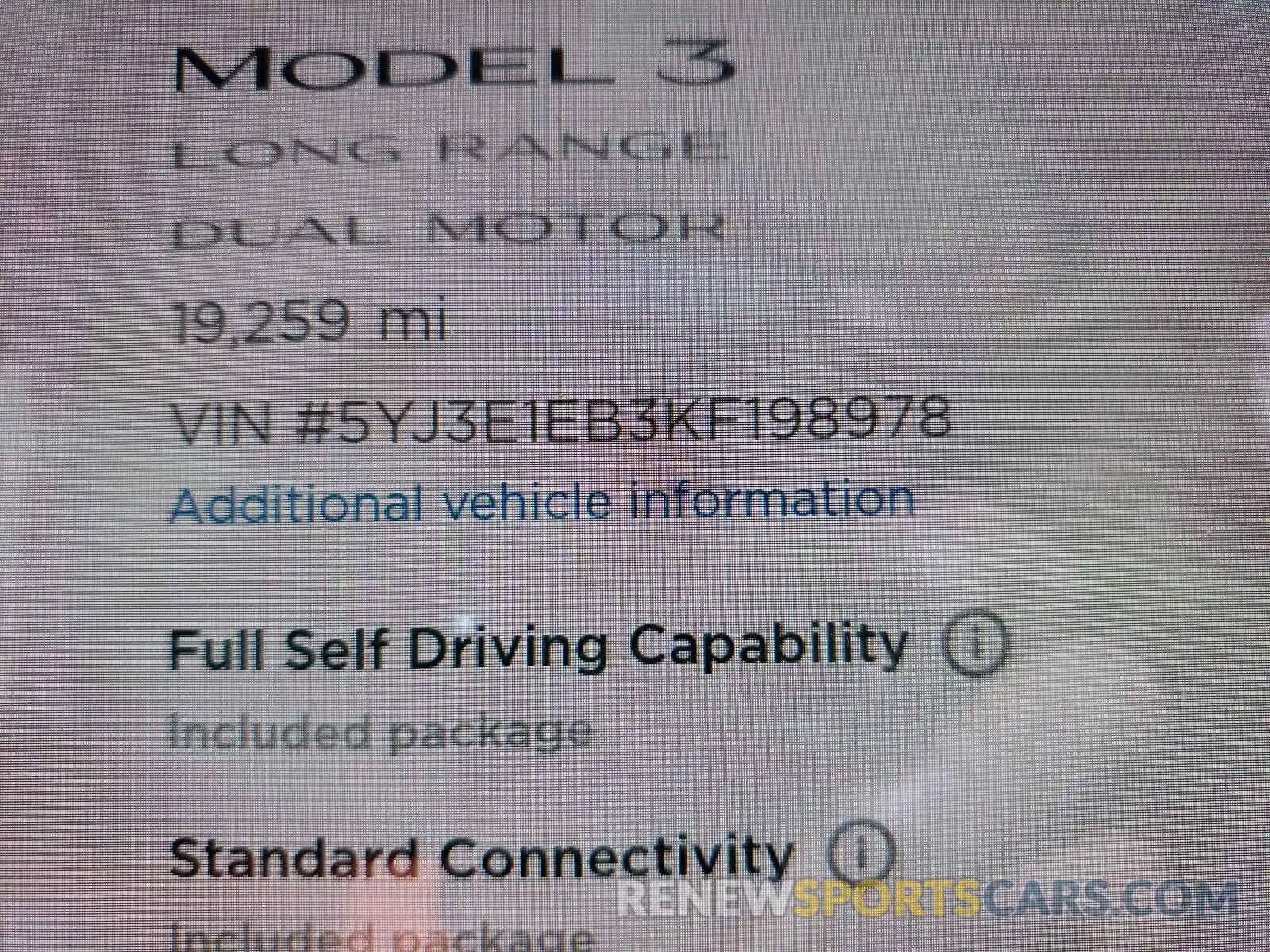 8 Photograph of a damaged car 5YJ3E1EB3KF198978 TESLA MODEL 3 2019