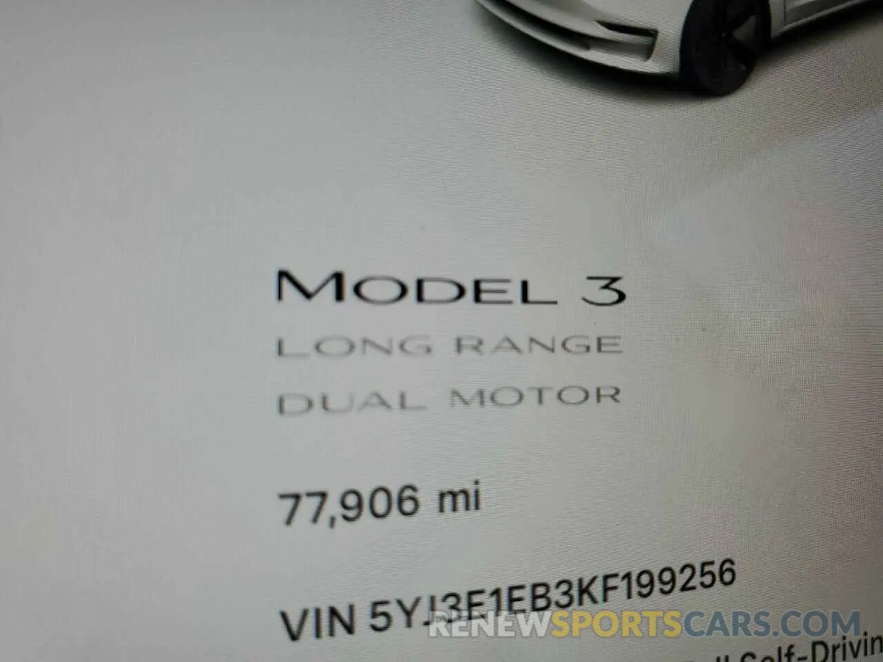9 Photograph of a damaged car 5YJ3E1EB3KF199256 TESLA MODEL 3 2019