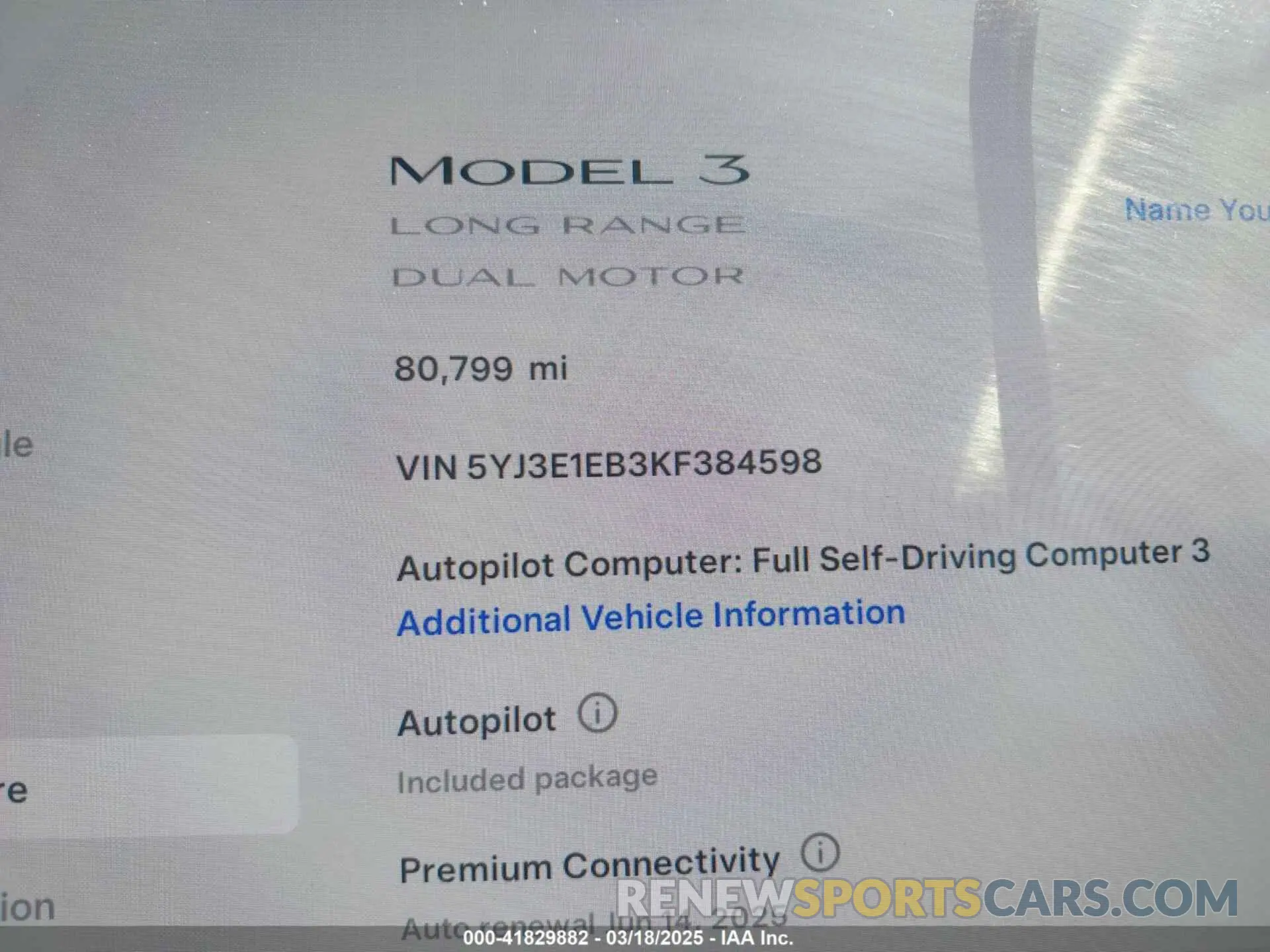 15 Photograph of a damaged car 5YJ3E1EB3KF384598 TESLA MODEL 3 2019