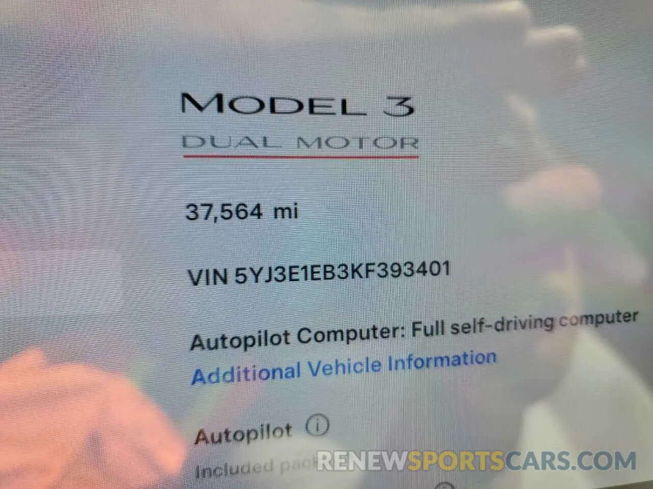 9 Photograph of a damaged car 5YJ3E1EB3KF393401 TESLA MODEL 3 2019