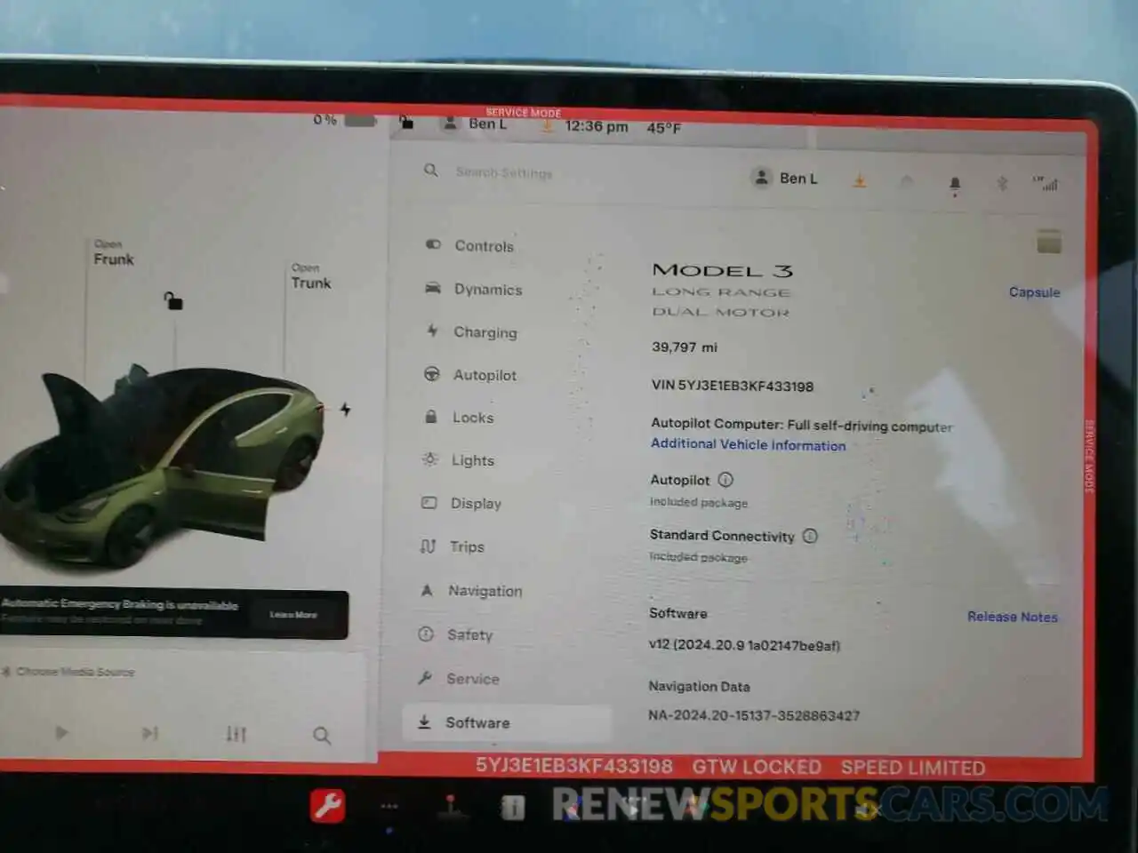 9 Photograph of a damaged car 5YJ3E1EB3KF433198 TESLA MODEL 3 2019