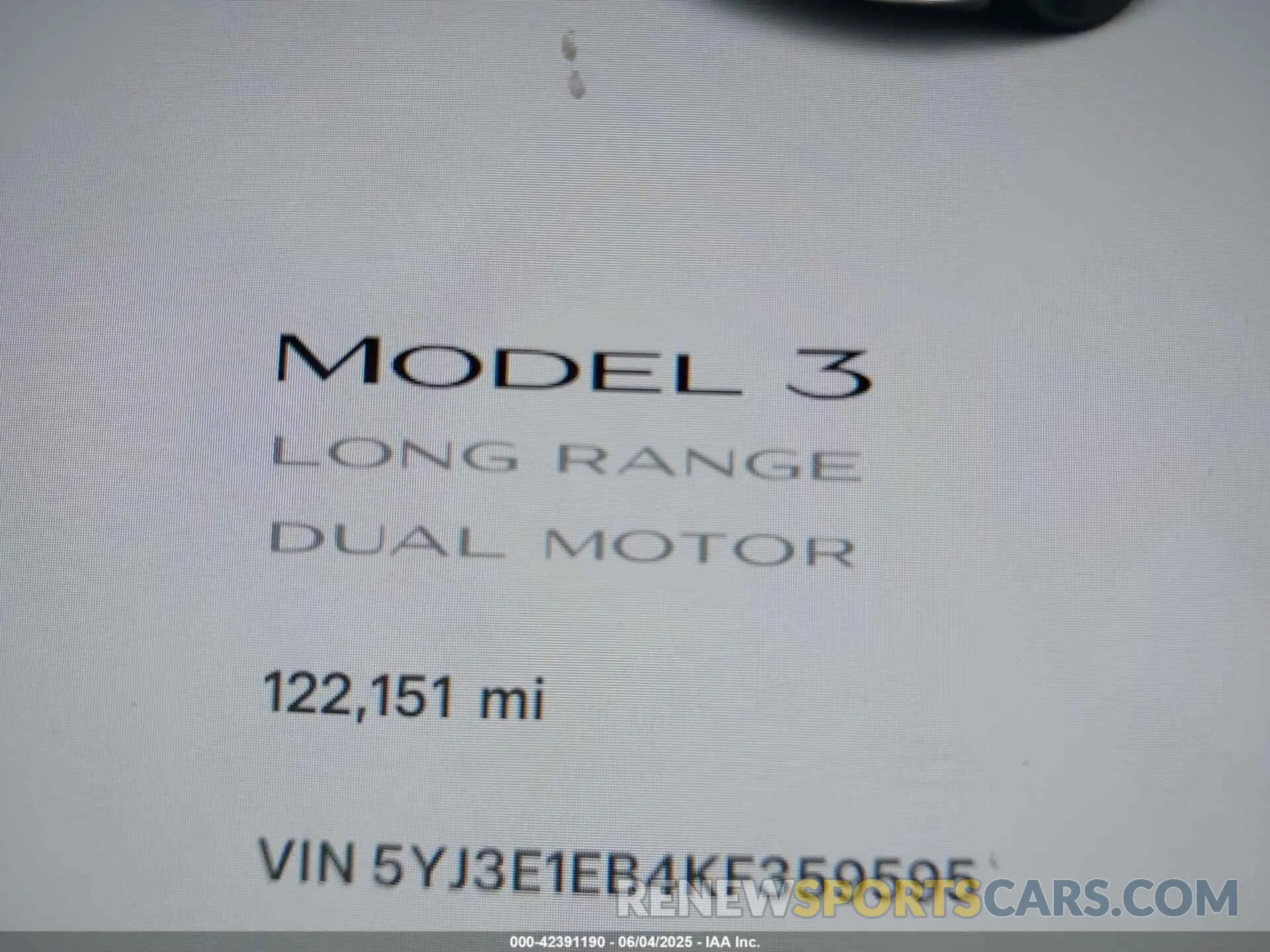 7 Photograph of a damaged car 5YJ3E1EB4KF359595 TESLA MODEL 3 2019