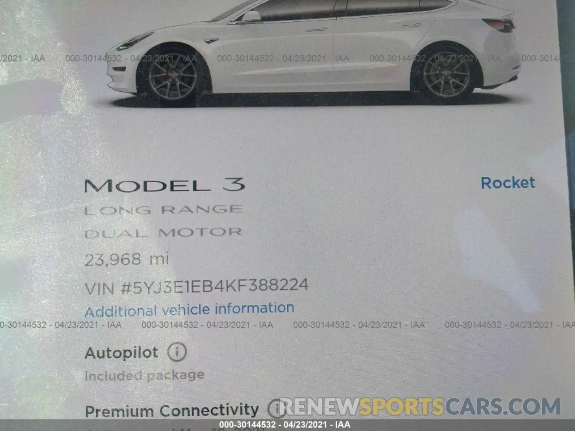 7 Photograph of a damaged car 5YJ3E1EB4KF388224 TESLA MODEL 3 2019