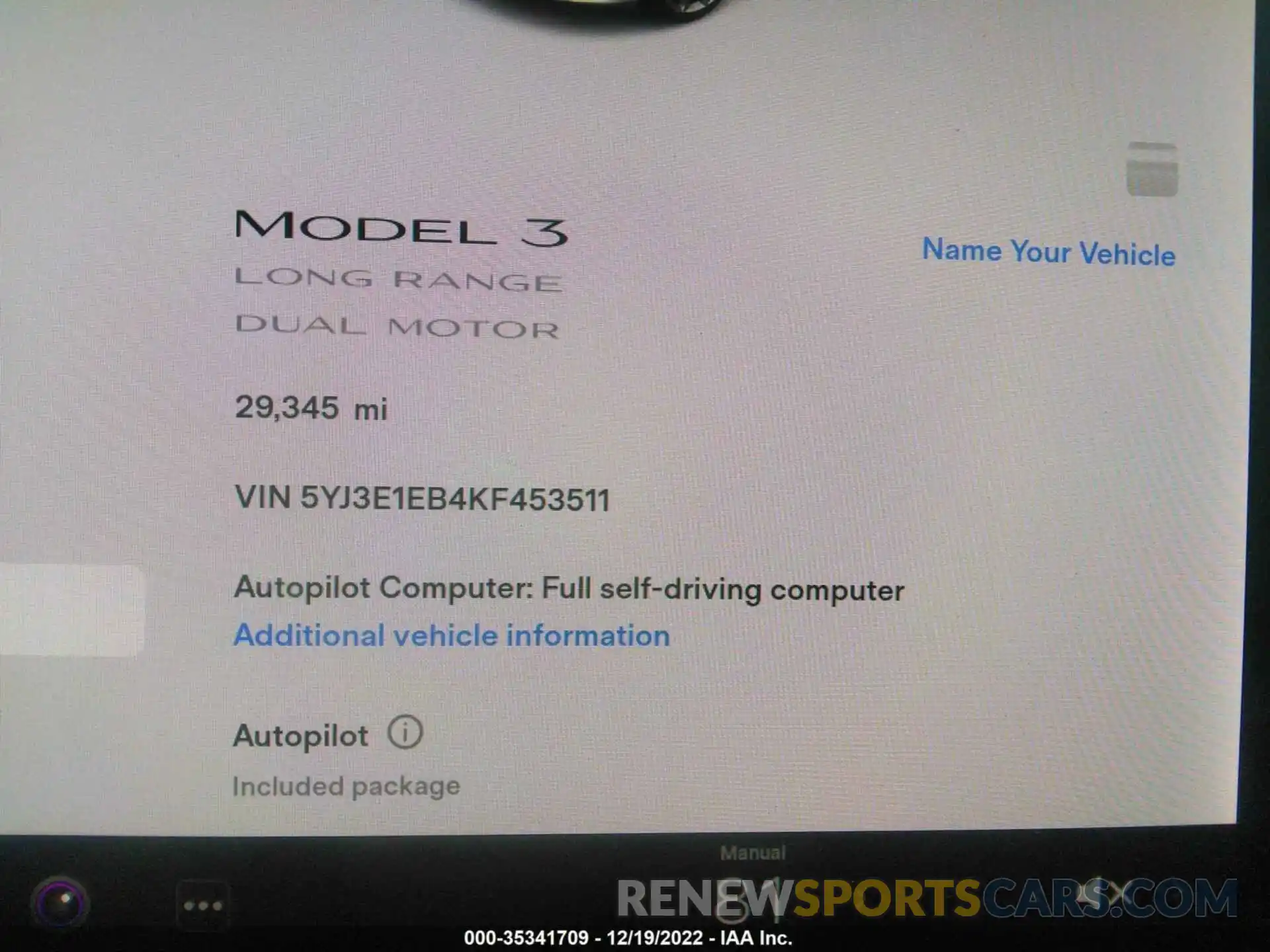 7 Photograph of a damaged car 5YJ3E1EB4KF453511 TESLA MODEL 3 2019