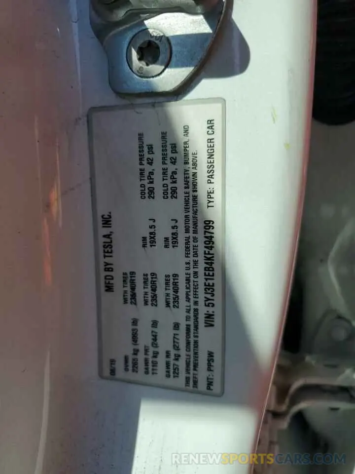 14 Photograph of a damaged car 5YJ3E1EB4KF494799 TESLA MODEL 3 2019