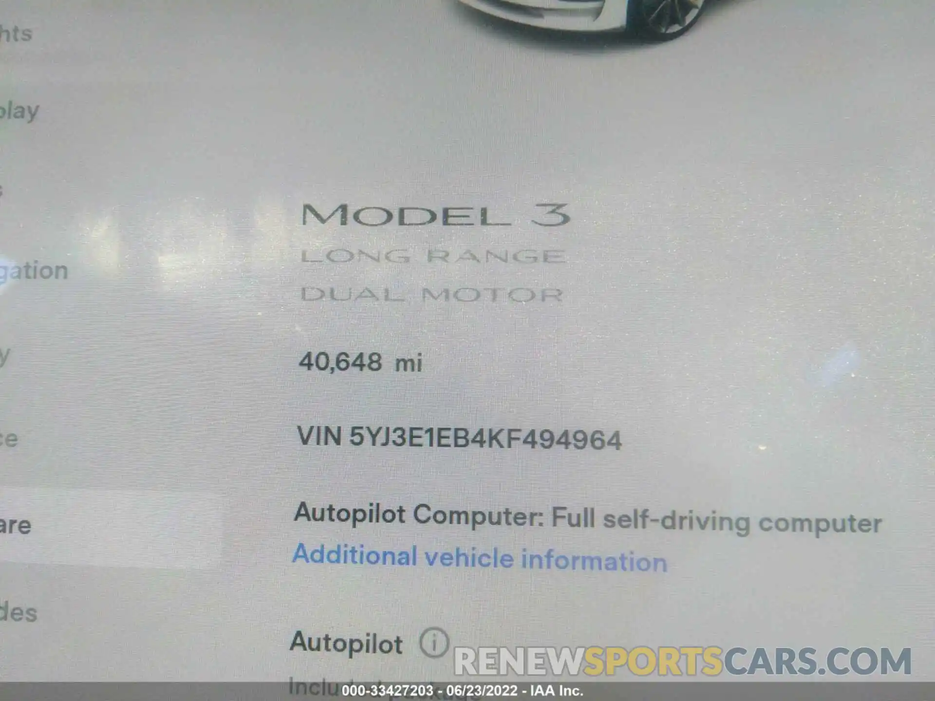 7 Photograph of a damaged car 5YJ3E1EB4KF494964 TESLA MODEL 3 2019