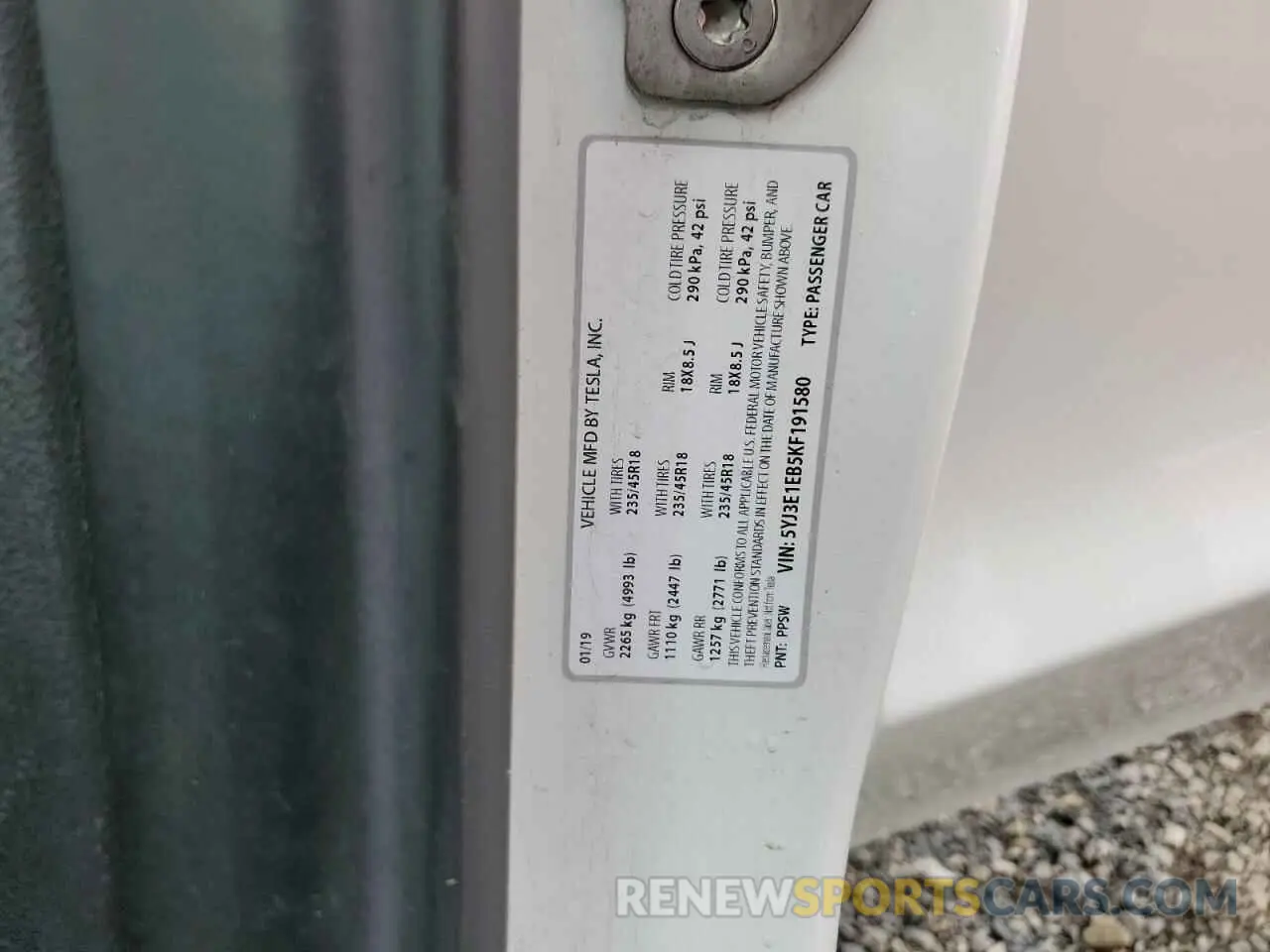 13 Photograph of a damaged car 5YJ3E1EB5KF191580 TESLA MODEL 3 2019