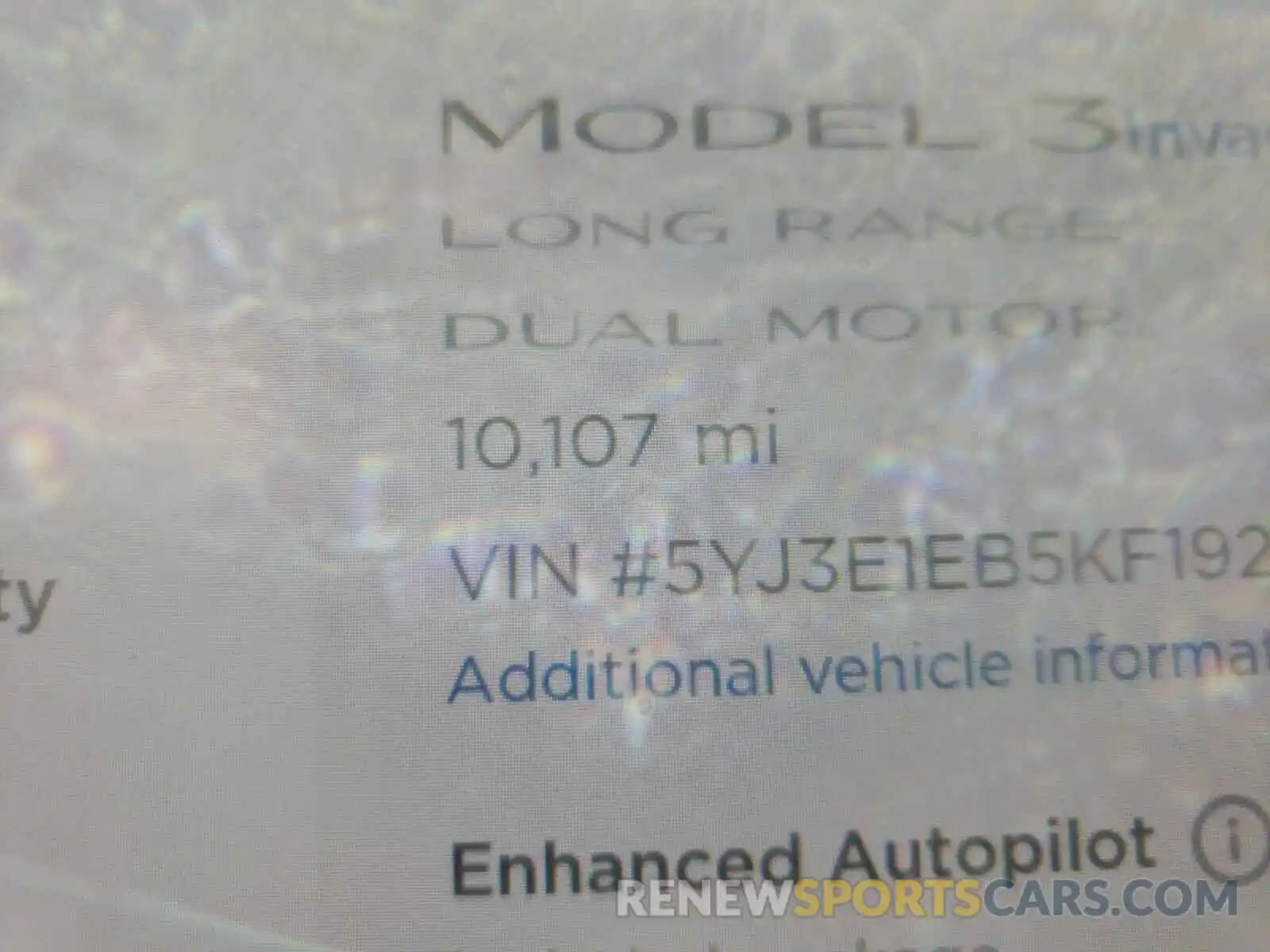 8 Photograph of a damaged car 5YJ3E1EB5KF192180 TESLA MODEL 3 2019