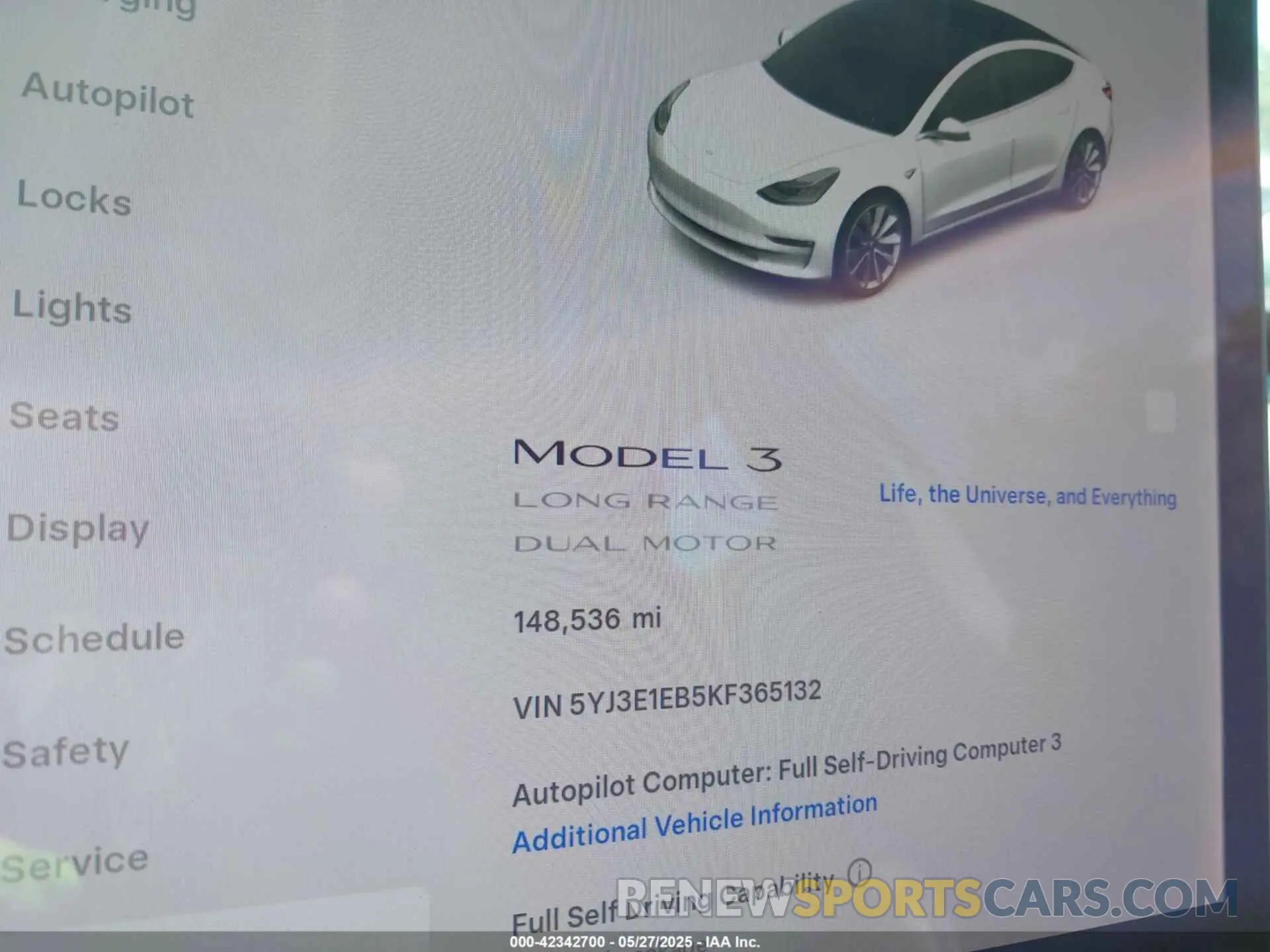 7 Photograph of a damaged car 5YJ3E1EB5KF365132 TESLA MODEL 3 2019