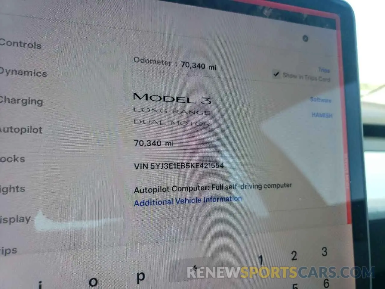 9 Photograph of a damaged car 5YJ3E1EB5KF421554 TESLA MODEL 3 2019