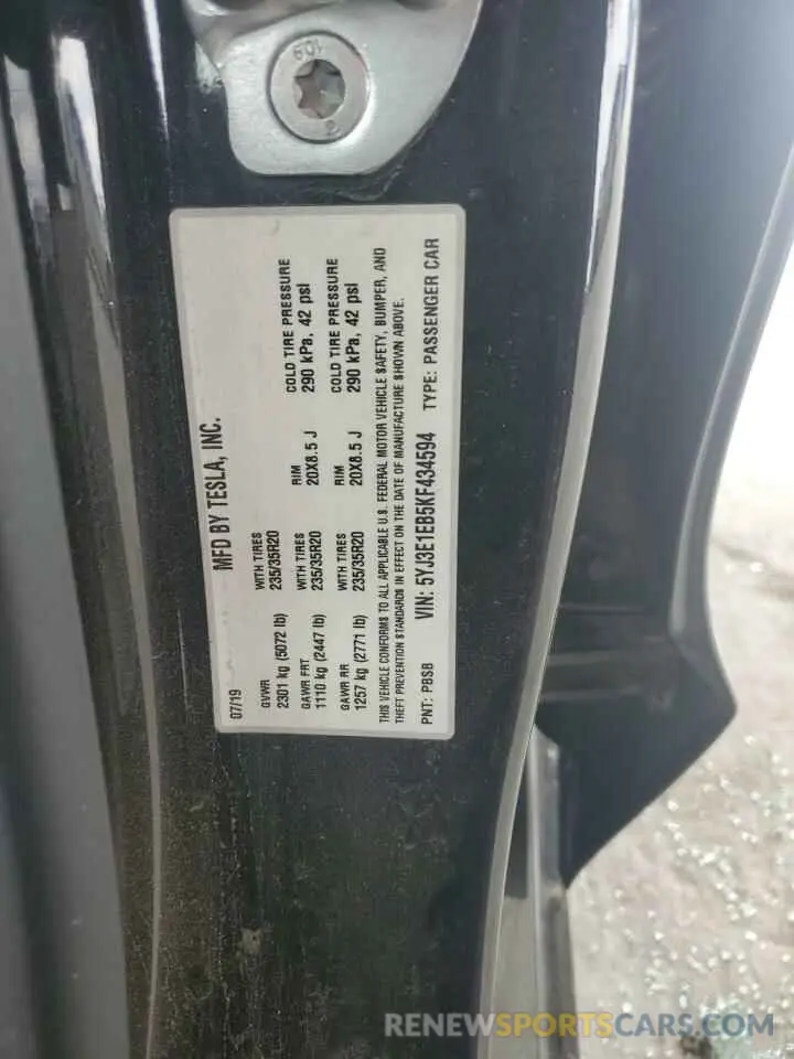 14 Photograph of a damaged car 5YJ3E1EB5KF434594 TESLA MODEL 3 2019