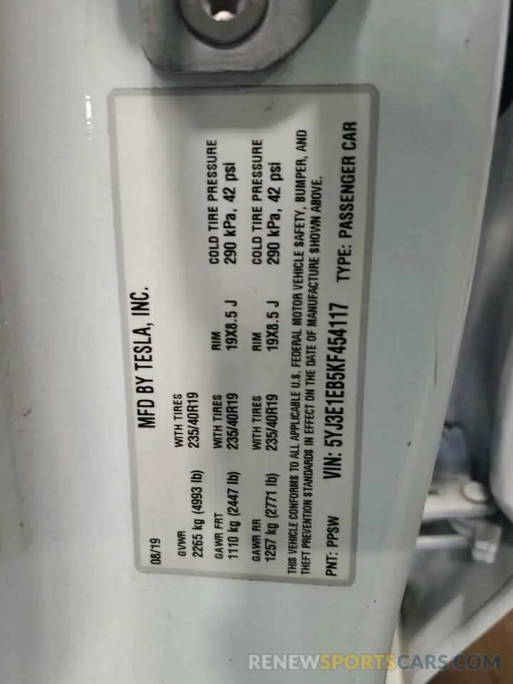 13 Photograph of a damaged car 5YJ3E1EB5KF454117 TESLA MODEL 3 2019