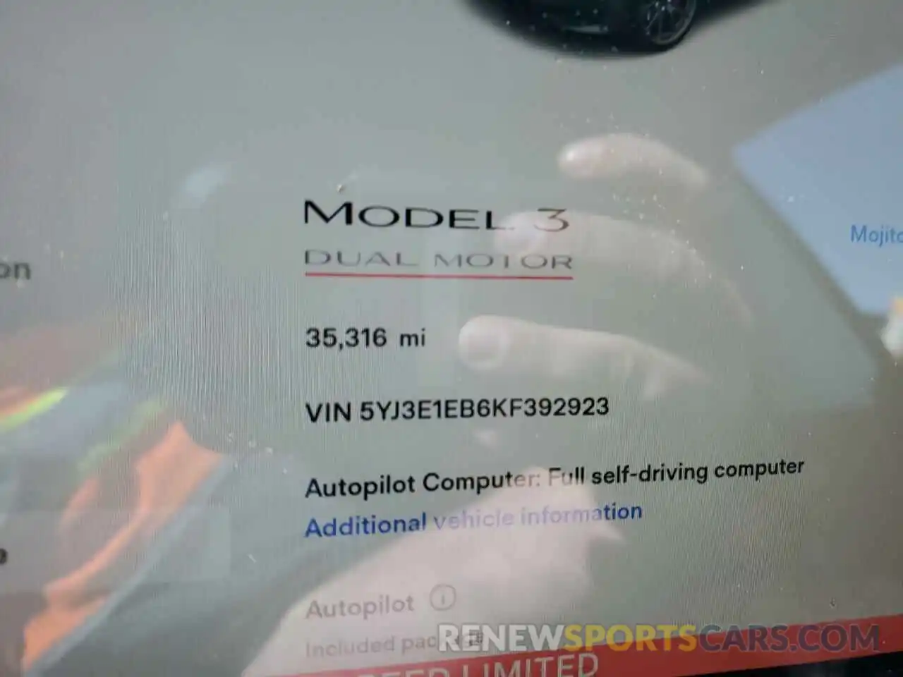 8 Photograph of a damaged car 5YJ3E1EB6KF392923 TESLA MODEL 3 2019