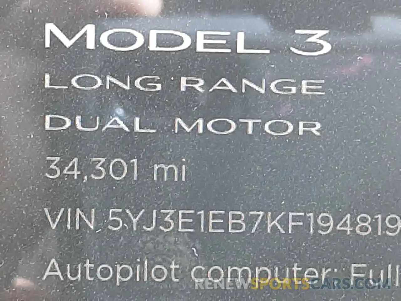 8 Photograph of a damaged car 5YJ3E1EB7KF194819 TESLA MODEL 3 2019