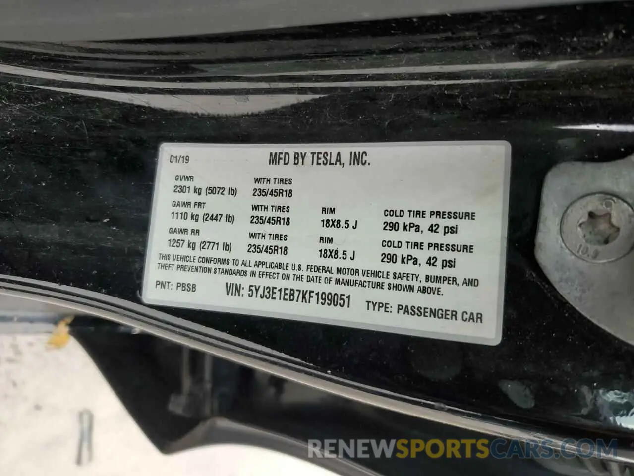 15 Photograph of a damaged car 5YJ3E1EB7KF199051 TESLA MODEL 3 2019