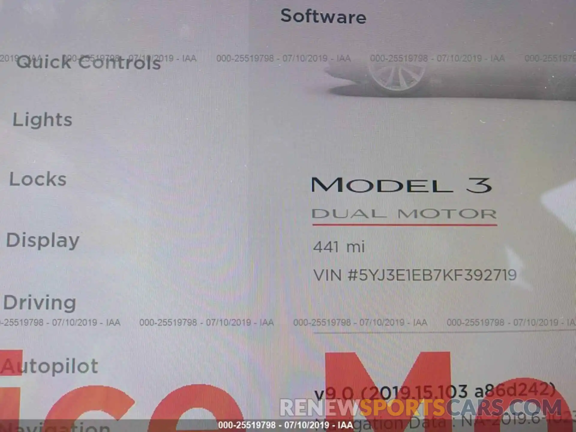 7 Photograph of a damaged car 5YJ3E1EB7KF392719 TESLA MODEL 3 2019