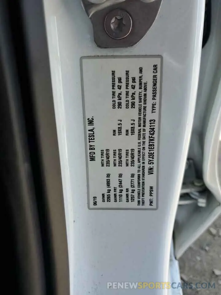 14 Photograph of a damaged car 5YJ3E1EB7KF434113 TESLA MODEL 3 2019
