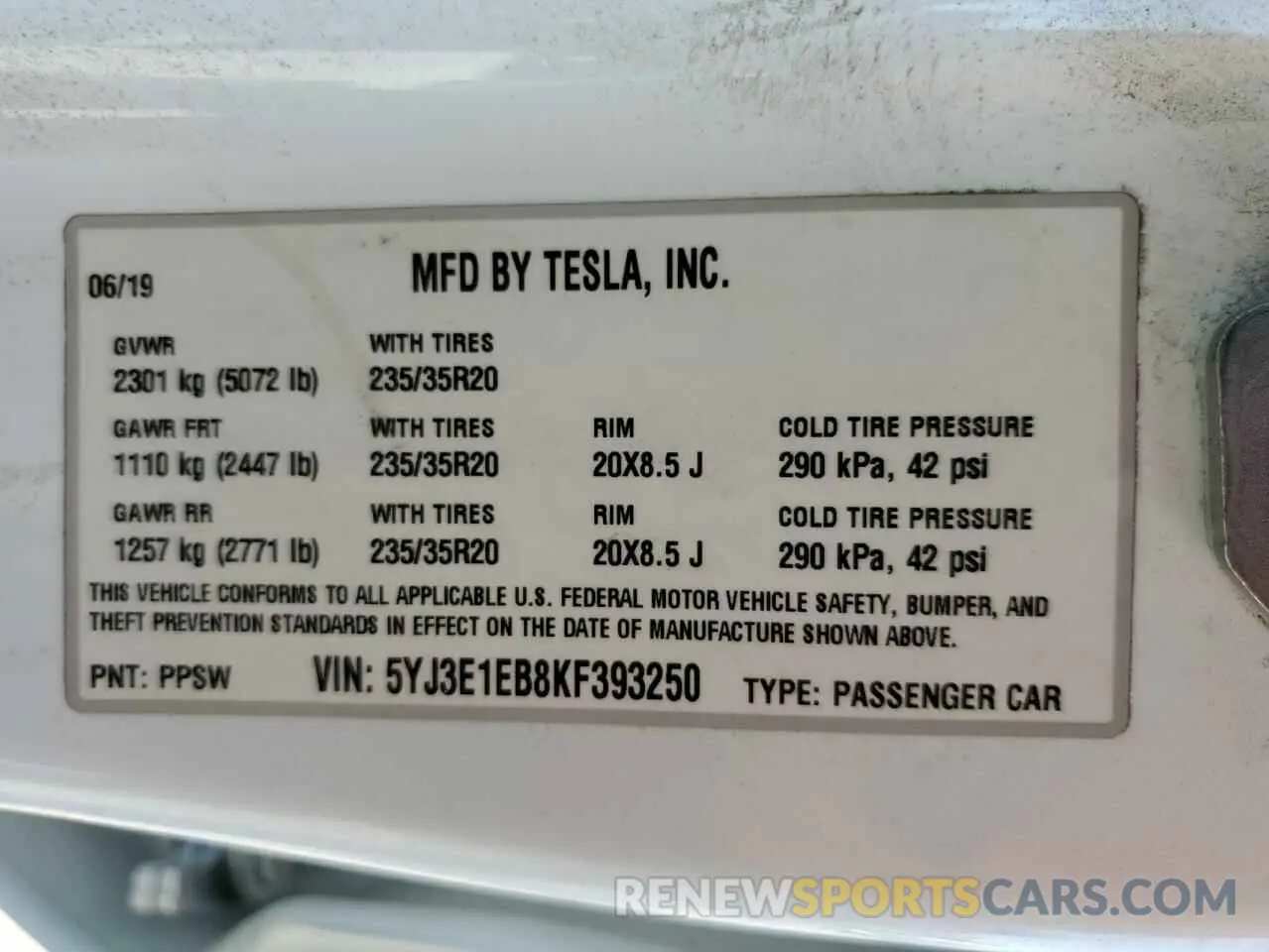 12 Photograph of a damaged car 5YJ3E1EB8KF393250 TESLA MODEL 3 2019