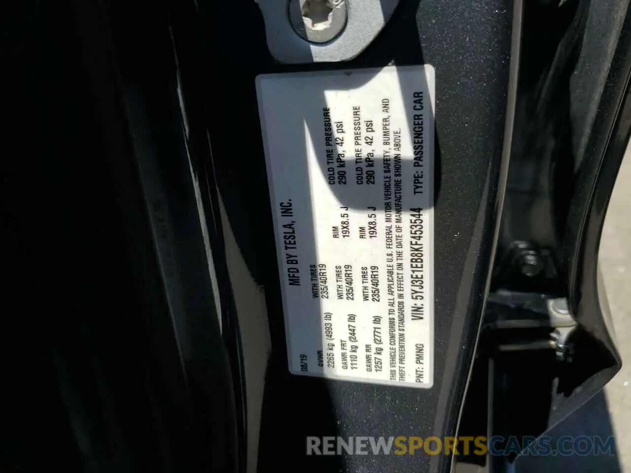 12 Photograph of a damaged car 5YJ3E1EB8KF453544 TESLA MODEL 3 2019