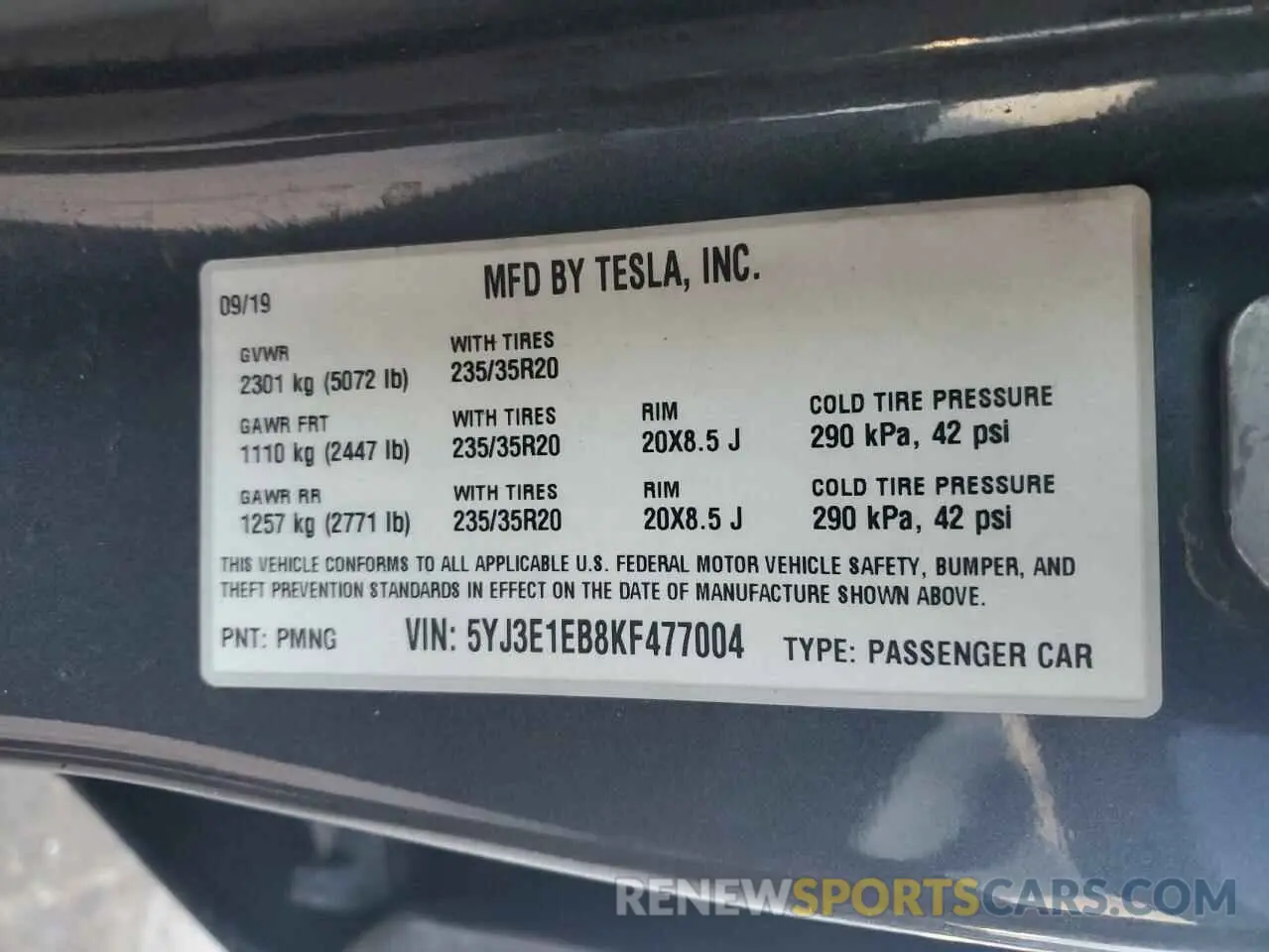 14 Photograph of a damaged car 5YJ3E1EB8KF477004 TESLA MODEL 3 2019