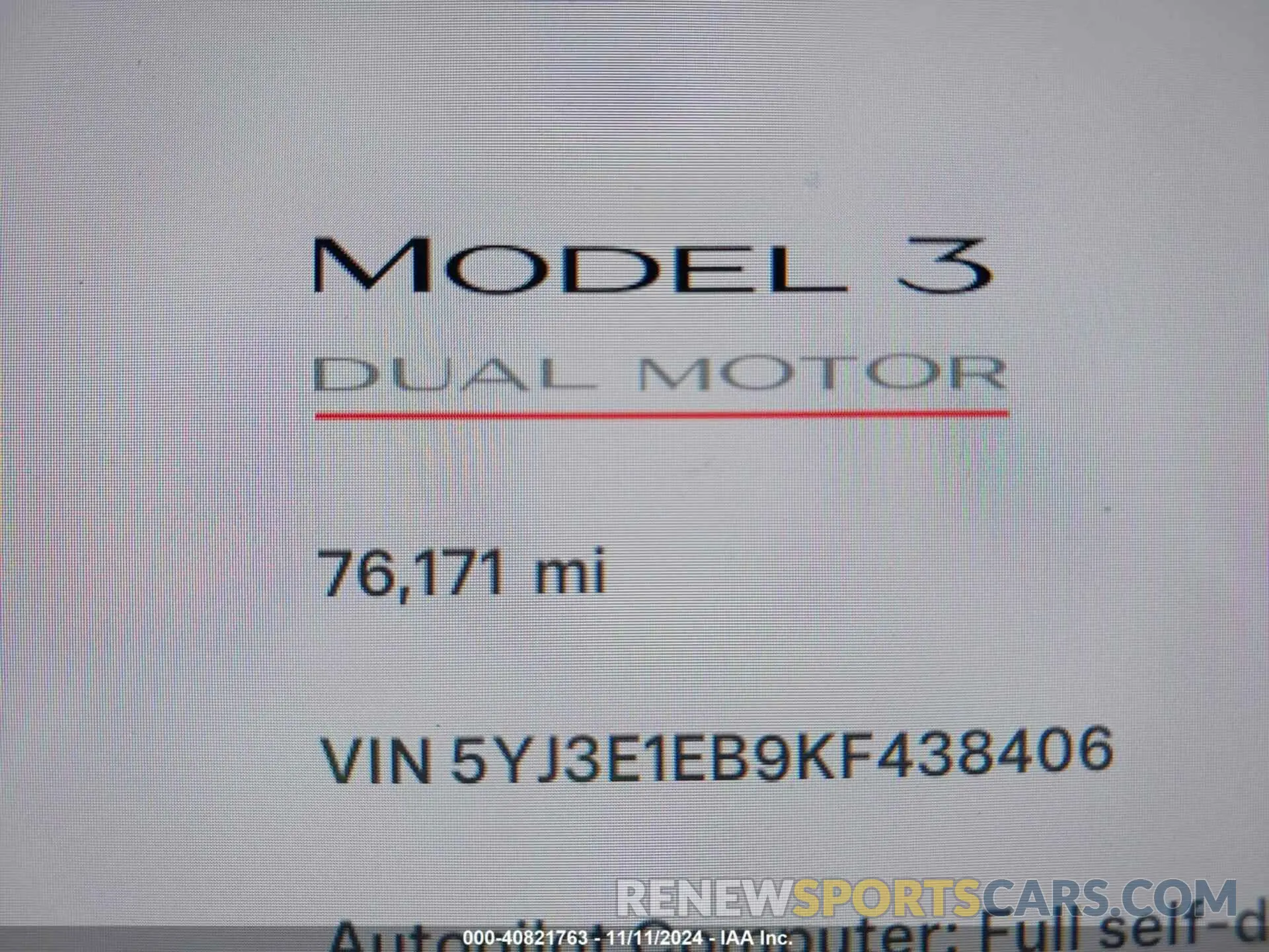 15 Photograph of a damaged car 5YJ3E1EB9KF438406 TESLA MODEL 3 2019