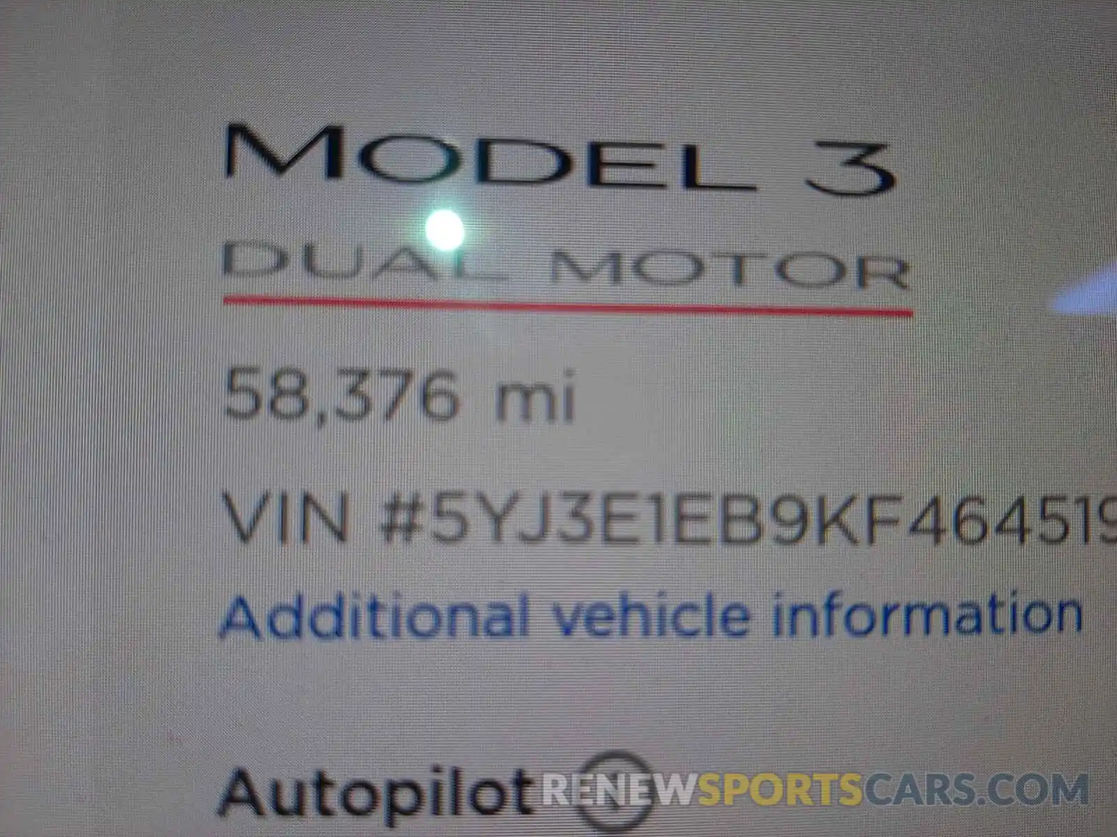 8 Photograph of a damaged car 5YJ3E1EB9KF464519 TESLA MODEL 3 2019