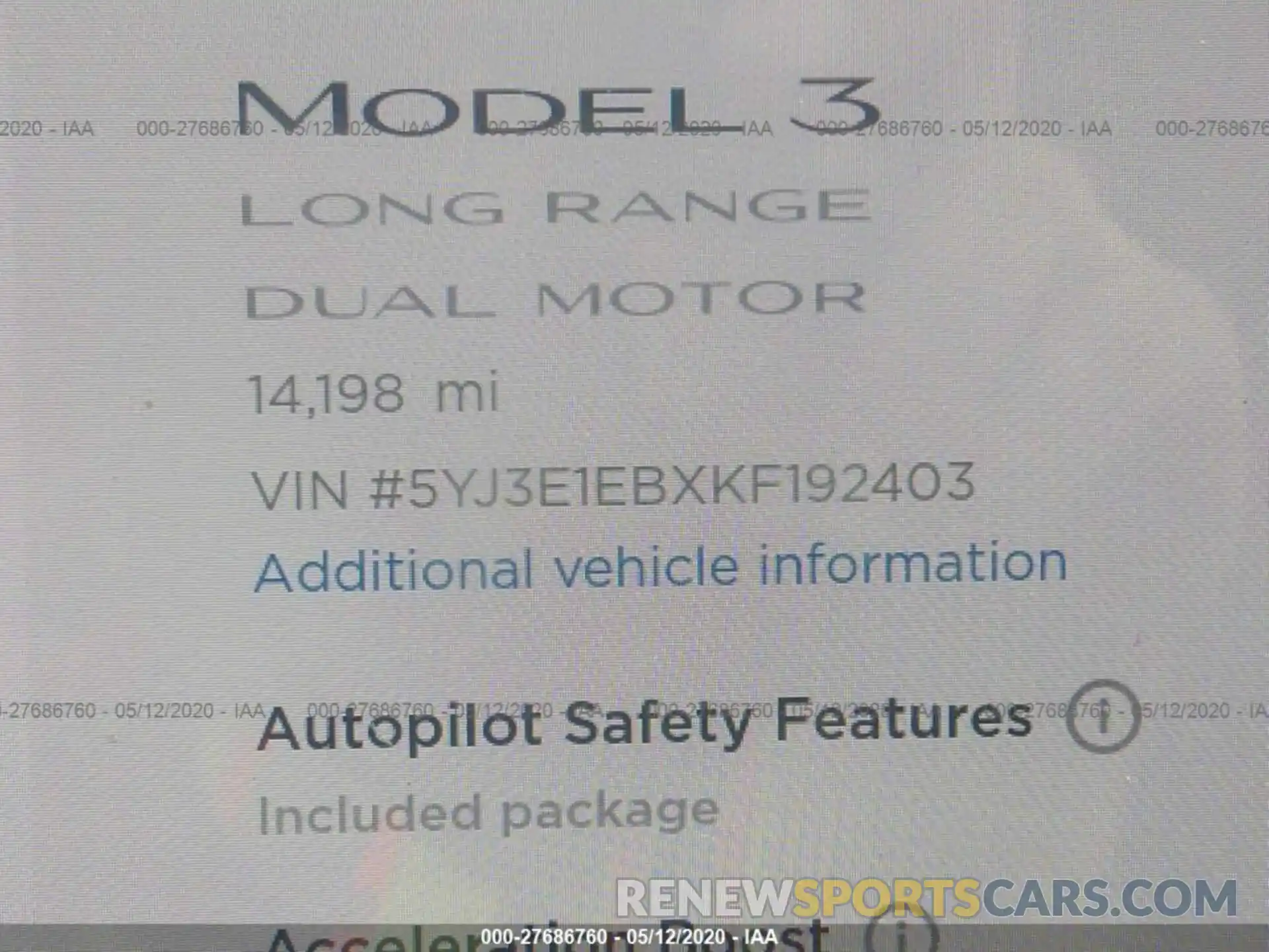 7 Photograph of a damaged car 5YJ3E1EBXKF192403 TESLA MODEL 3 2019