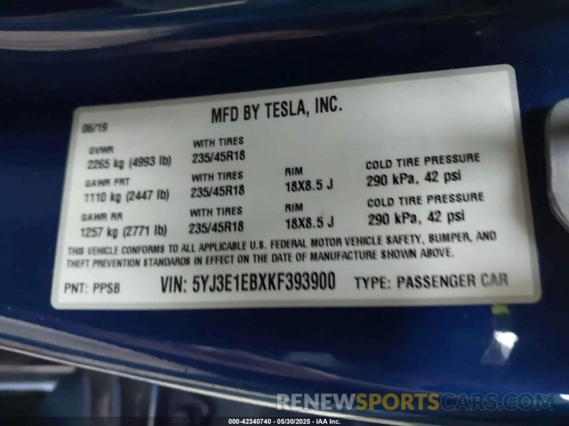 9 Photograph of a damaged car 5YJ3E1EBXKF393900 TESLA MODEL 3 2019