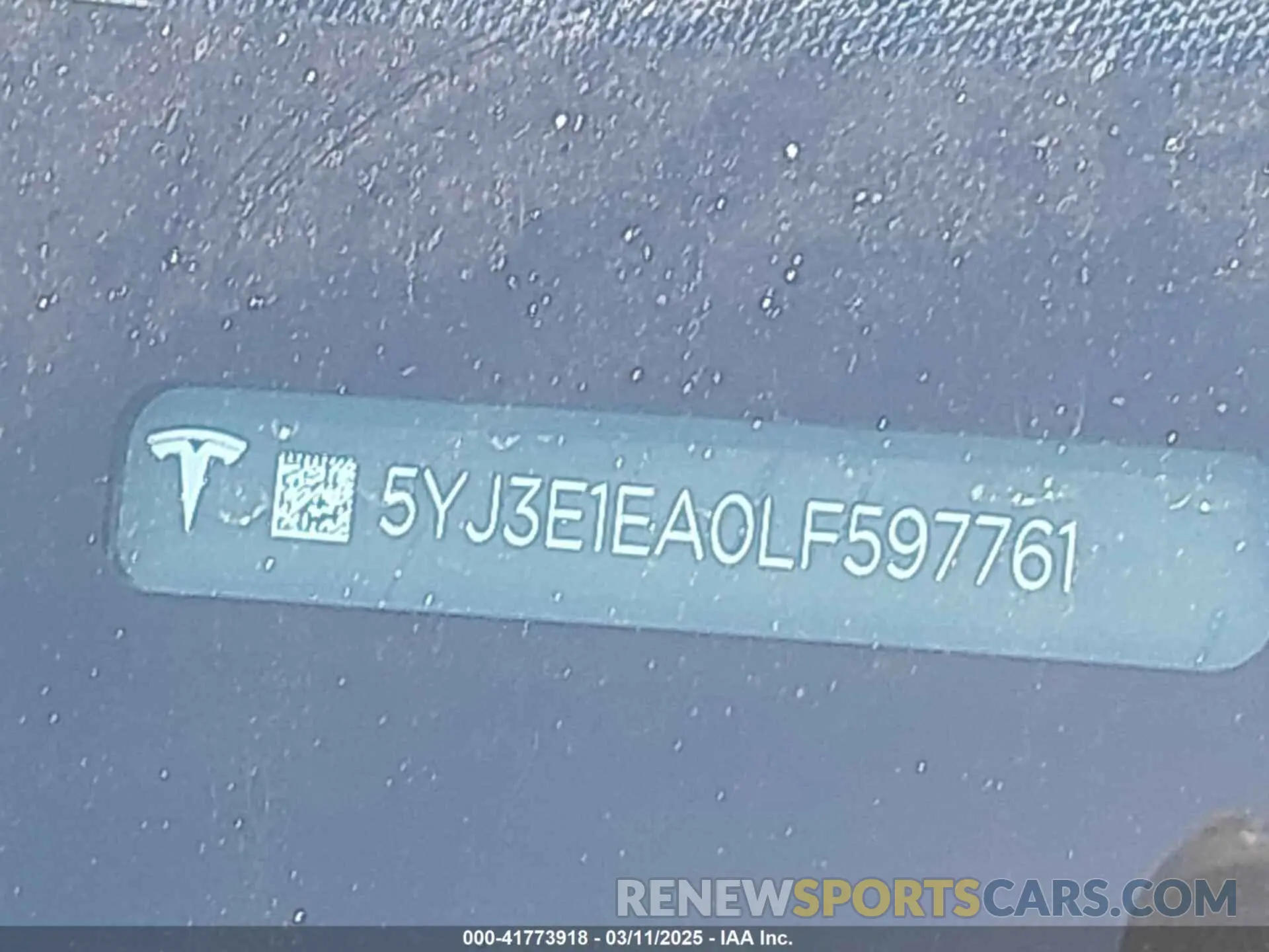 18 Photograph of a damaged car 5YJ3E1EA0LF597761 TESLA MODEL 3 2020