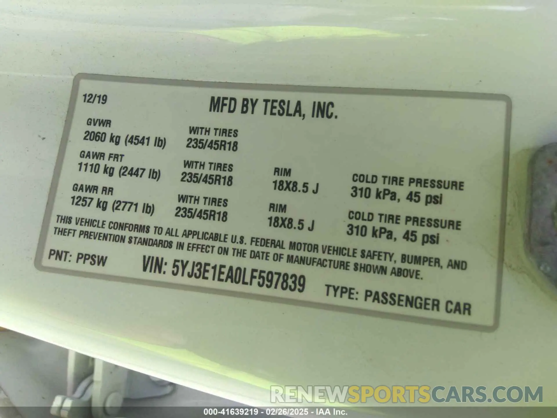 9 Photograph of a damaged car 5YJ3E1EA0LF597839 TESLA MODEL 3 2020