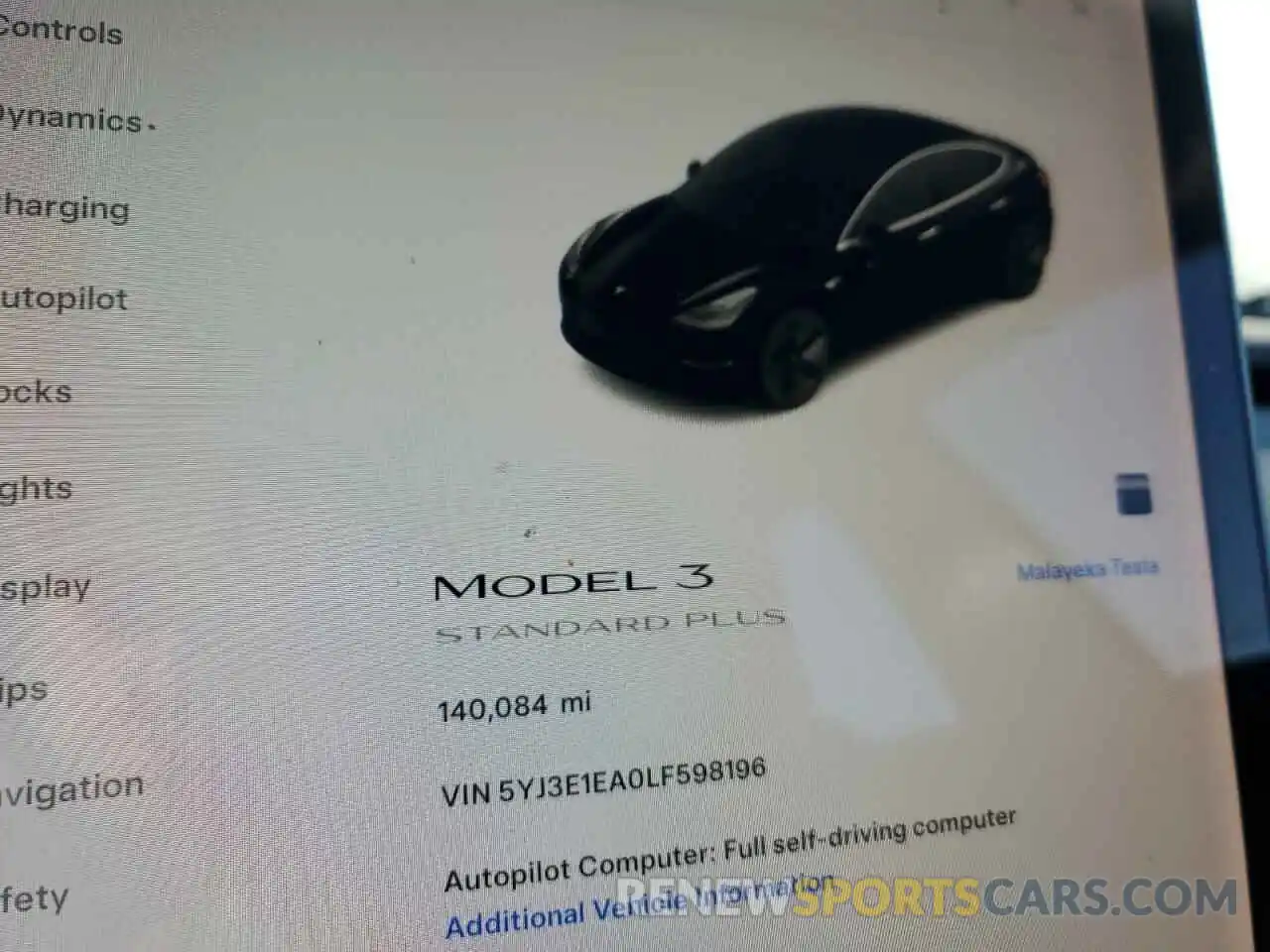 9 Photograph of a damaged car 5YJ3E1EA0LF598196 TESLA MODEL 3 2020