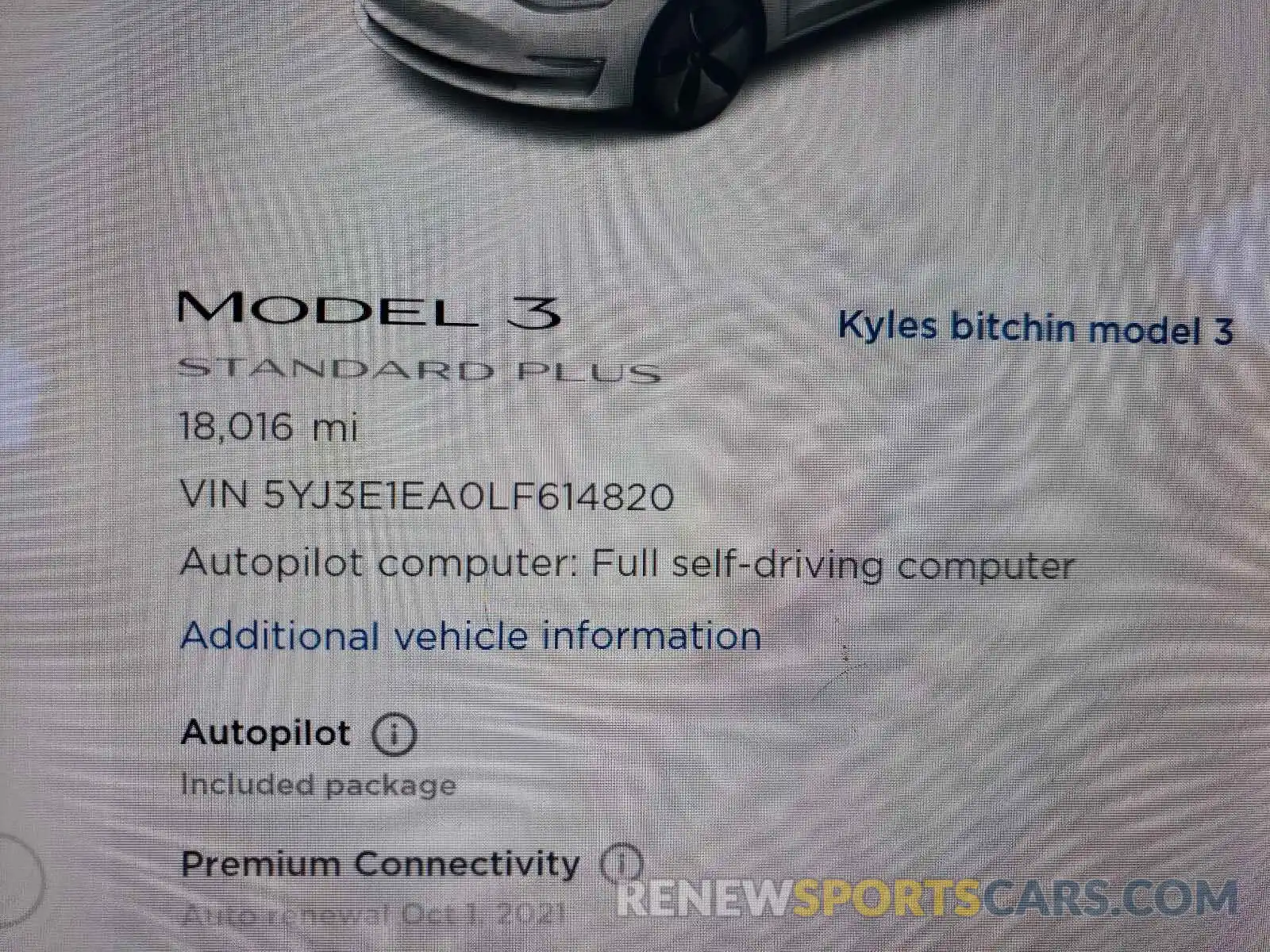 8 Photograph of a damaged car 5YJ3E1EA0LF614820 TESLA MODEL 3 2020