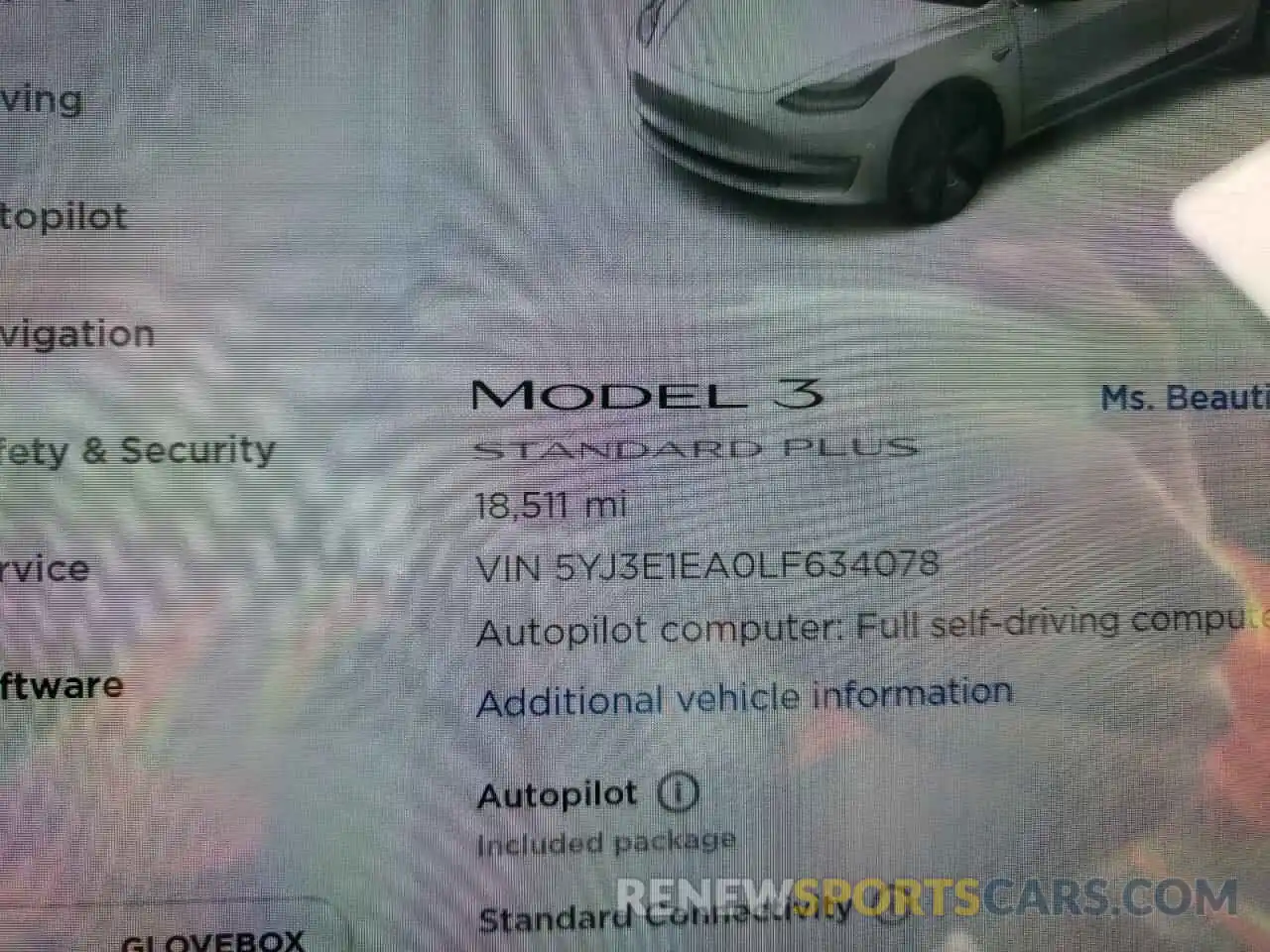 8 Photograph of a damaged car 5YJ3E1EA0LF634078 TESLA MODEL 3 2020