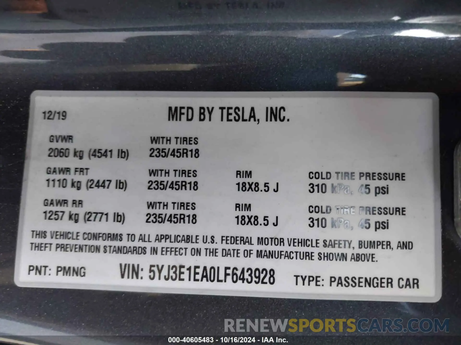 9 Photograph of a damaged car 5YJ3E1EA0LF643928 TESLA MODEL 3 2020