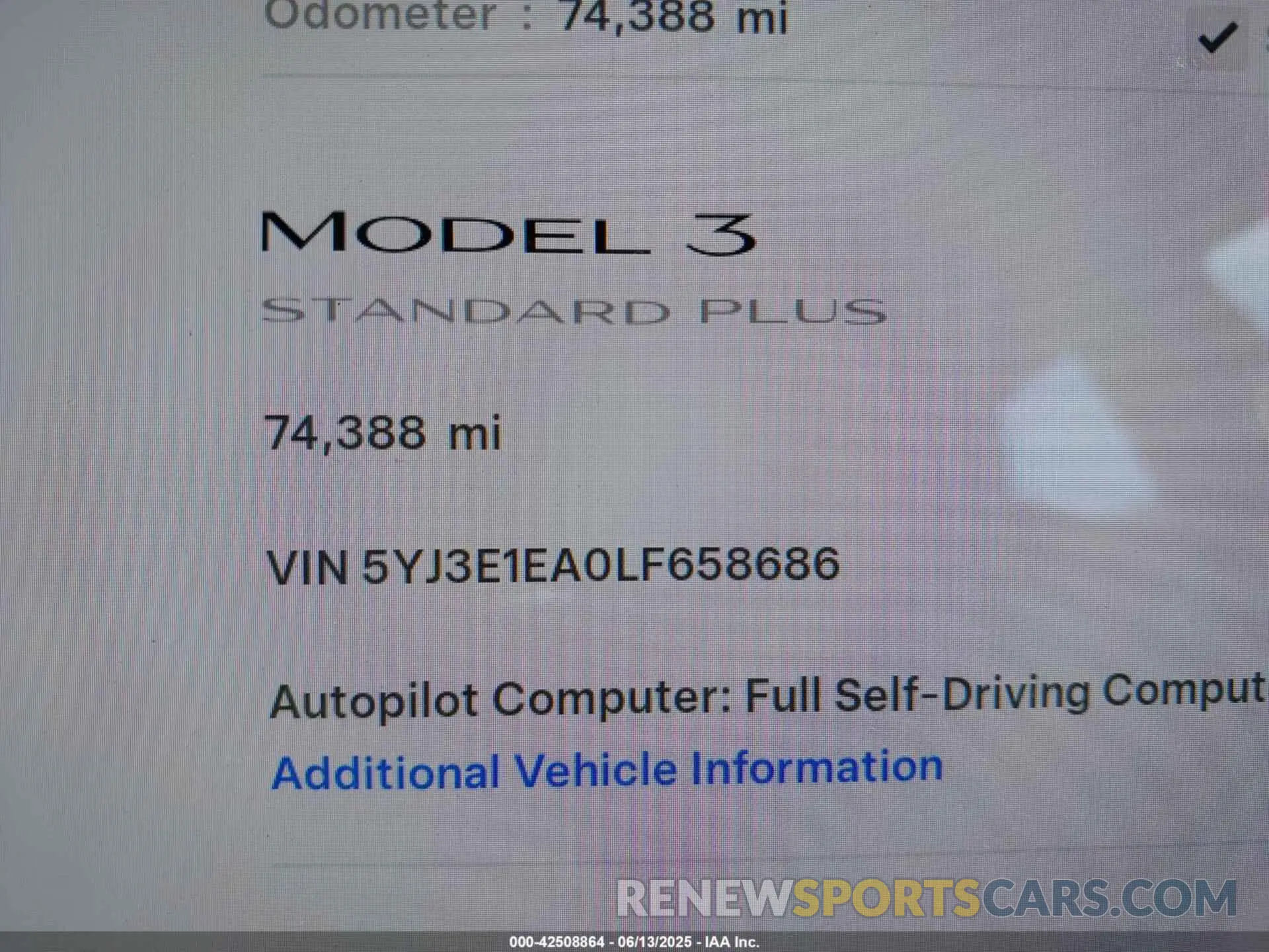 15 Photograph of a damaged car 5YJ3E1EA0LF658686 TESLA MODEL 3 2020