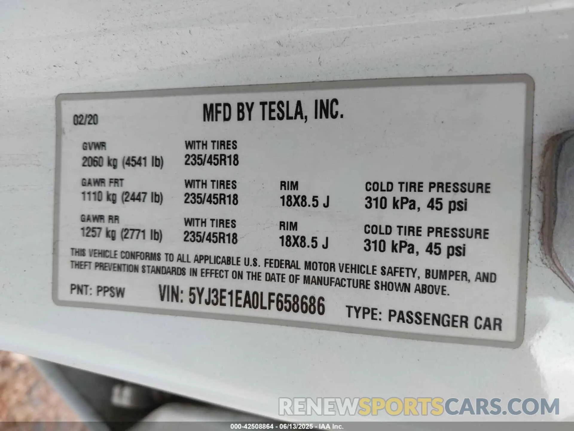 9 Photograph of a damaged car 5YJ3E1EA0LF658686 TESLA MODEL 3 2020