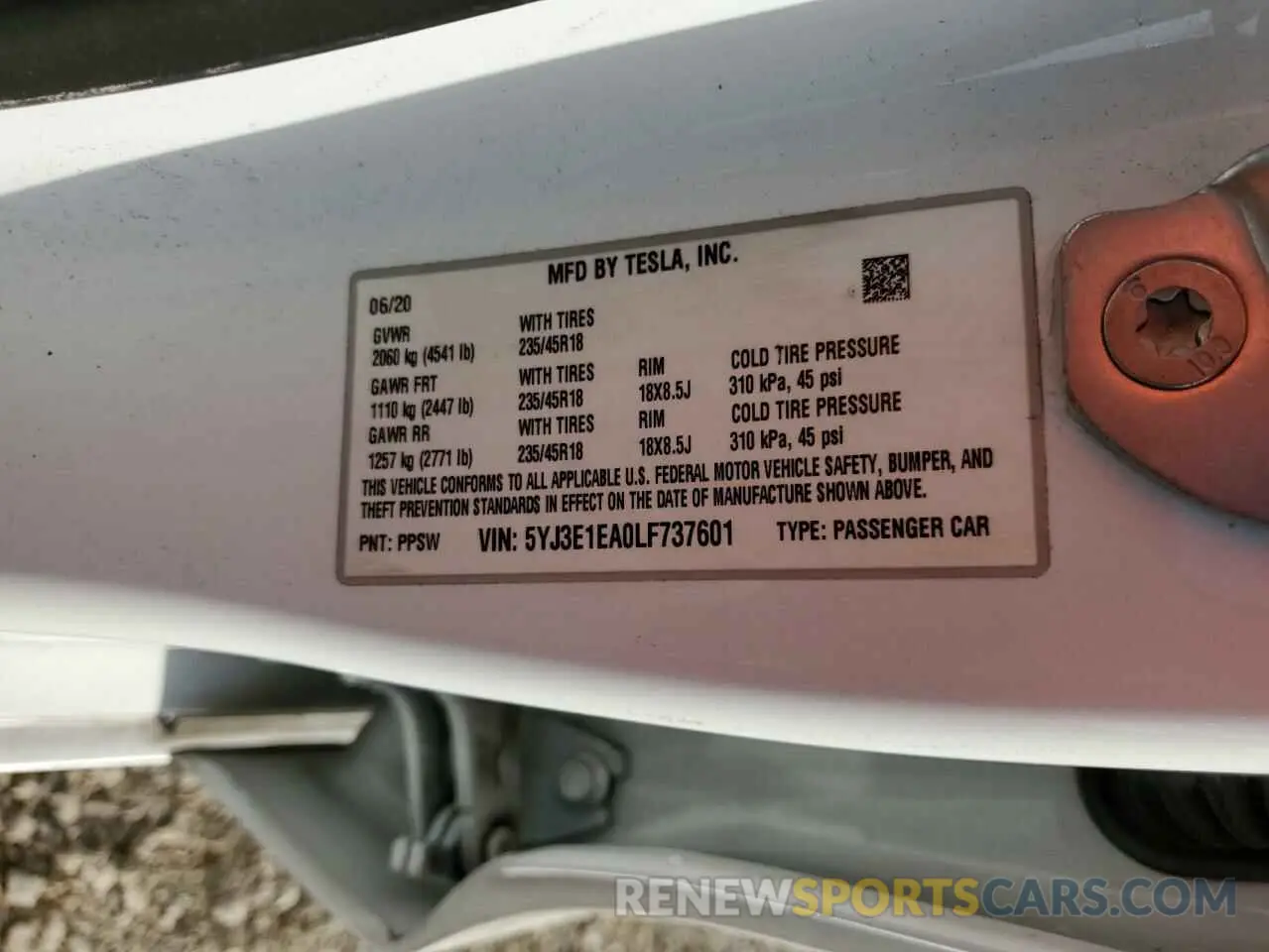 12 Photograph of a damaged car 5YJ3E1EA0LF737601 TESLA MODEL 3 2020