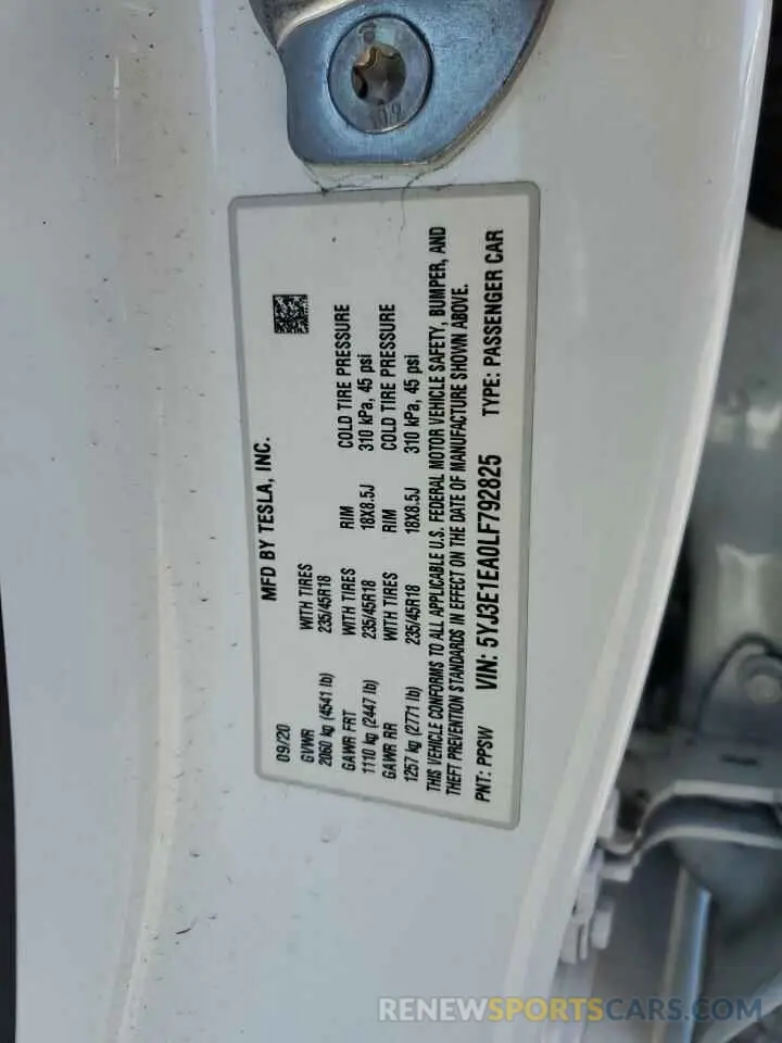 13 Photograph of a damaged car 5YJ3E1EA0LF792825 TESLA MODEL 3 2020