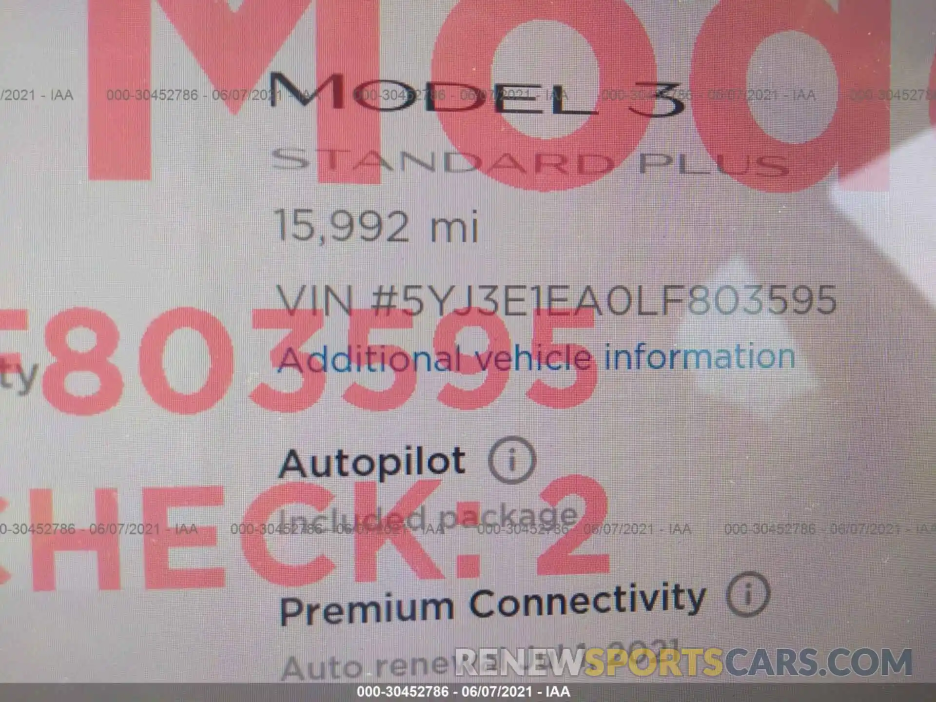 7 Photograph of a damaged car 5YJ3E1EA0LF803595 TESLA MODEL 3 2020