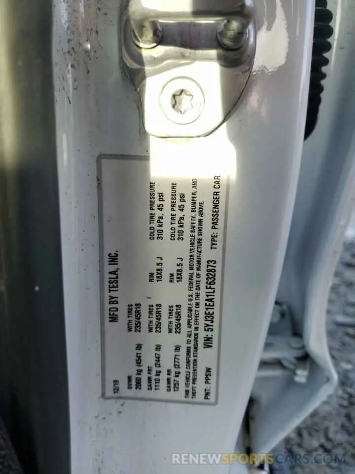 13 Photograph of a damaged car 5YJ3E1EA1LF632873 TESLA MODEL 3 2020
