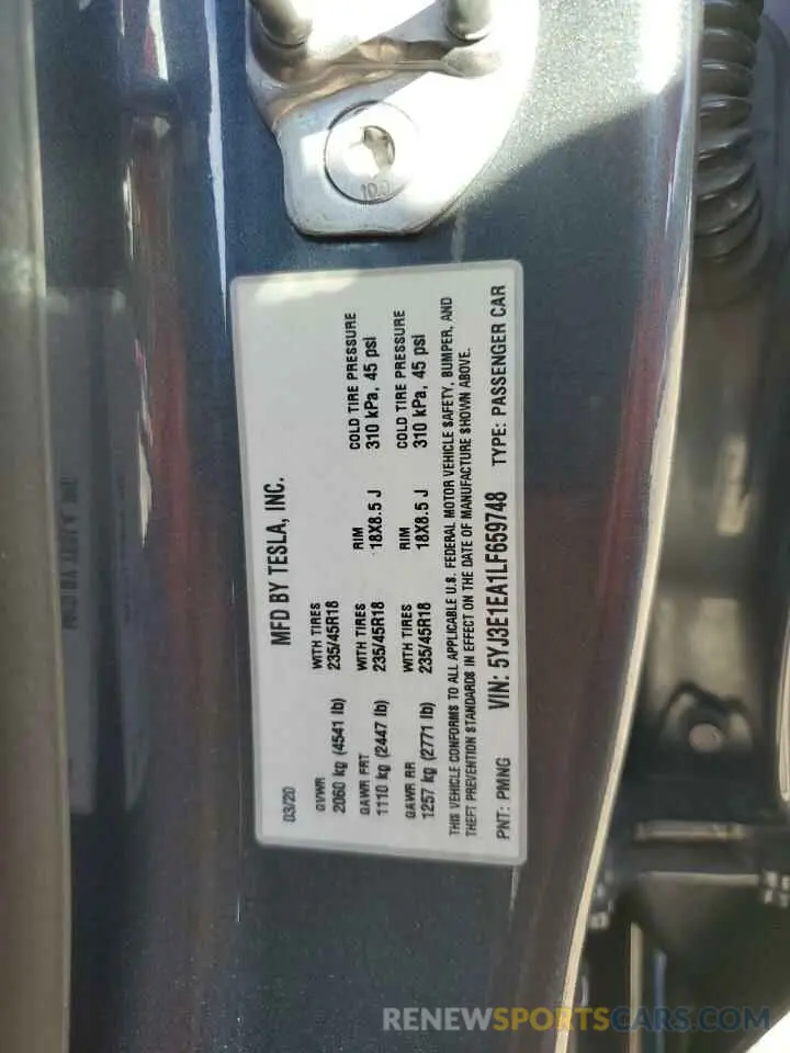 13 Photograph of a damaged car 5YJ3E1EA1LF659748 TESLA MODEL 3 2020