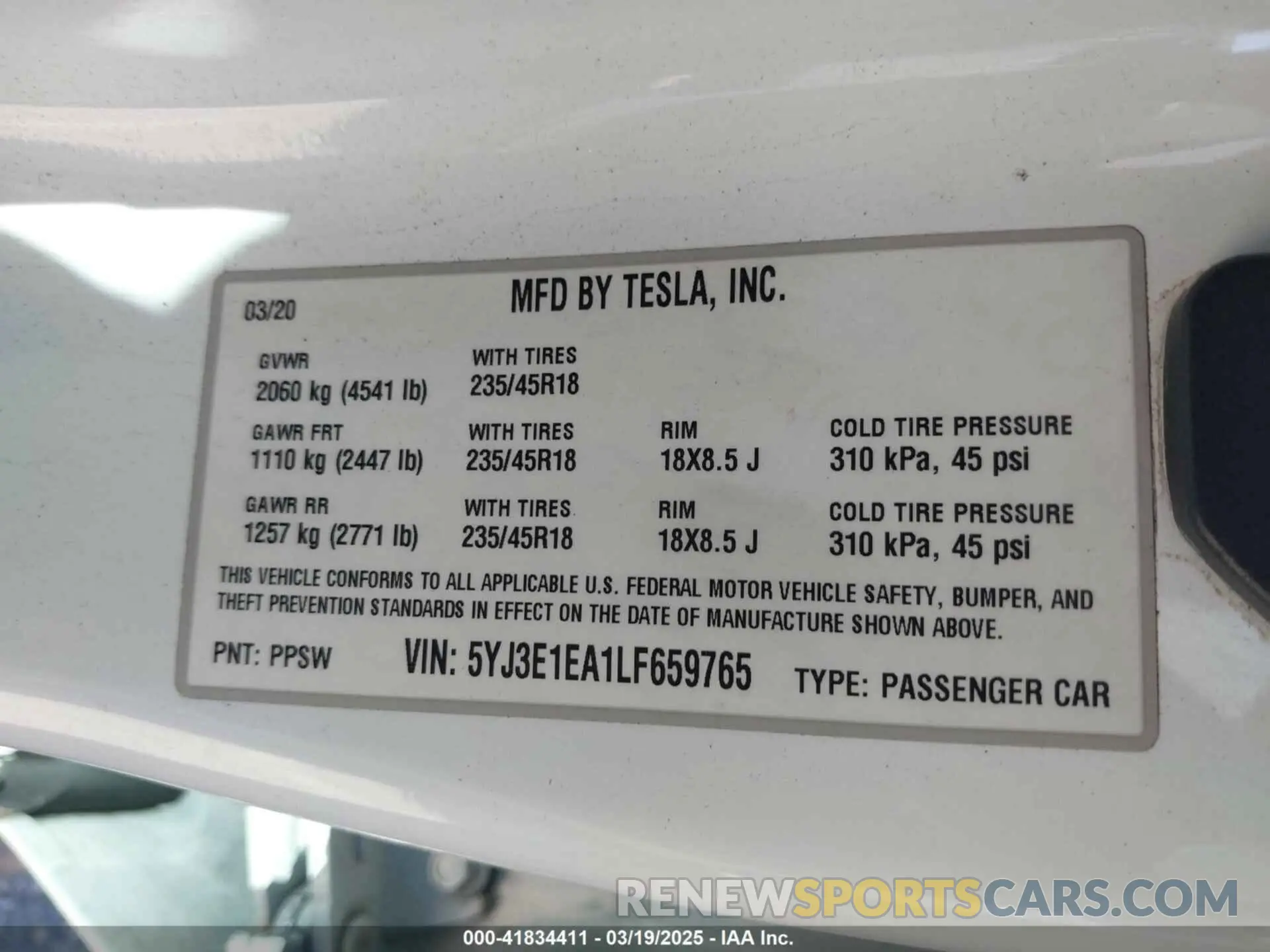 9 Photograph of a damaged car 5YJ3E1EA1LF659765 TESLA MODEL 3 2020