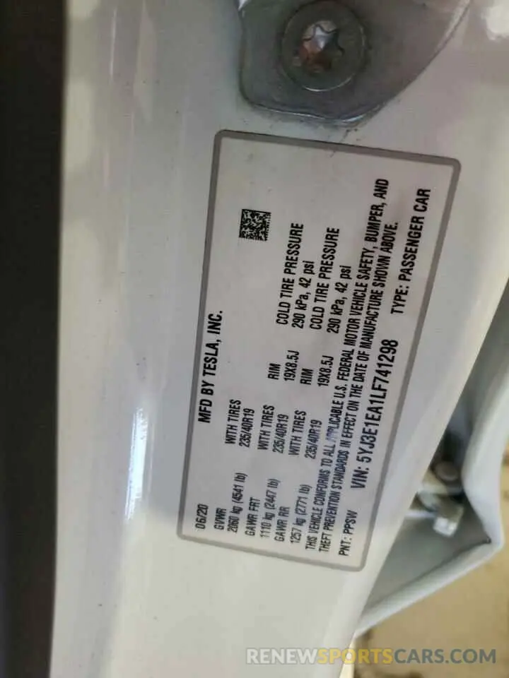 14 Photograph of a damaged car 5YJ3E1EA1LF741298 TESLA MODEL 3 2020