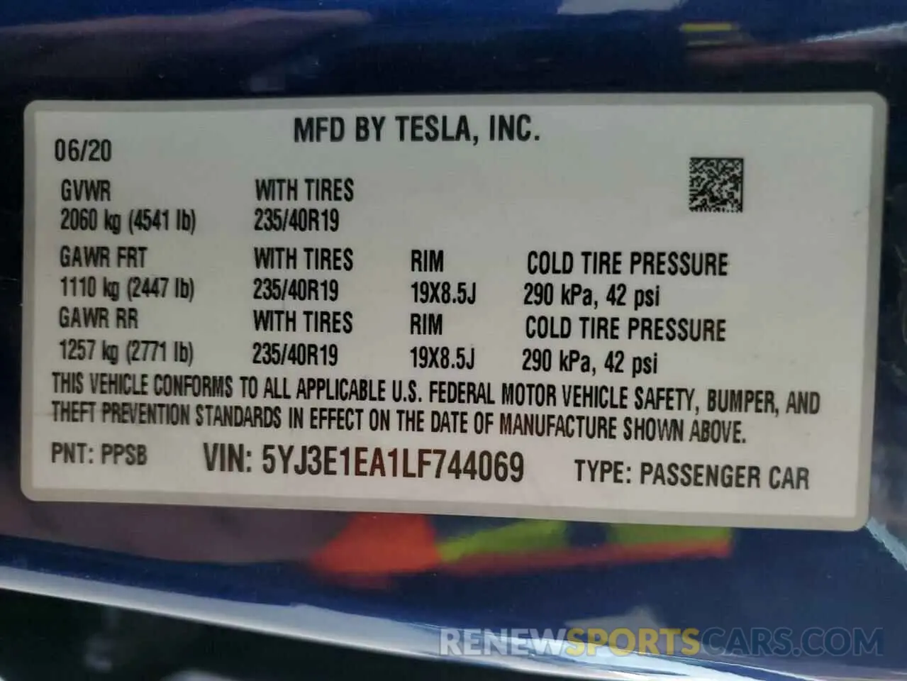 12 Photograph of a damaged car 5YJ3E1EA1LF744069 TESLA MODEL 3 2020