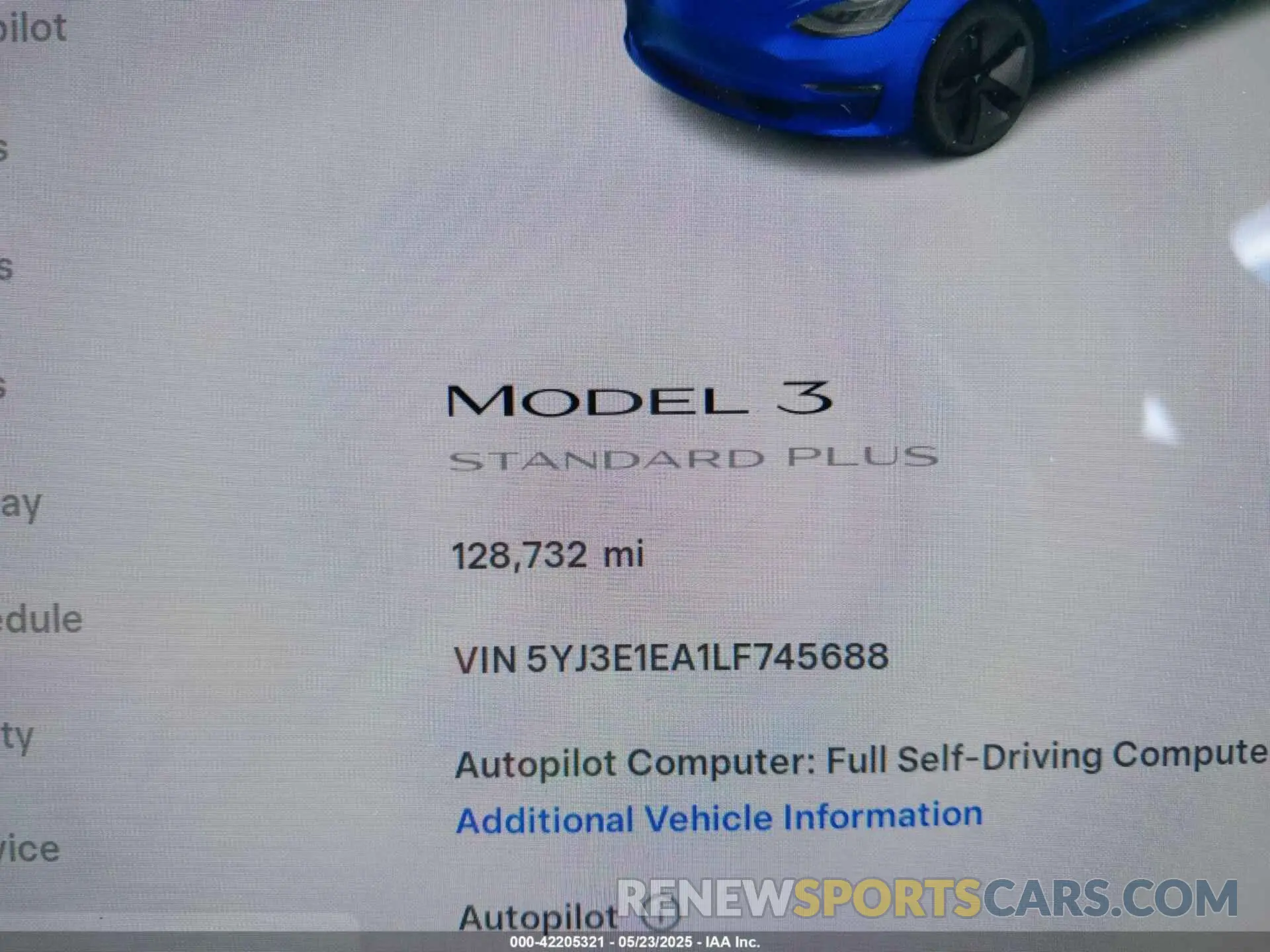15 Photograph of a damaged car 5YJ3E1EA1LF745688 TESLA MODEL 3 2020